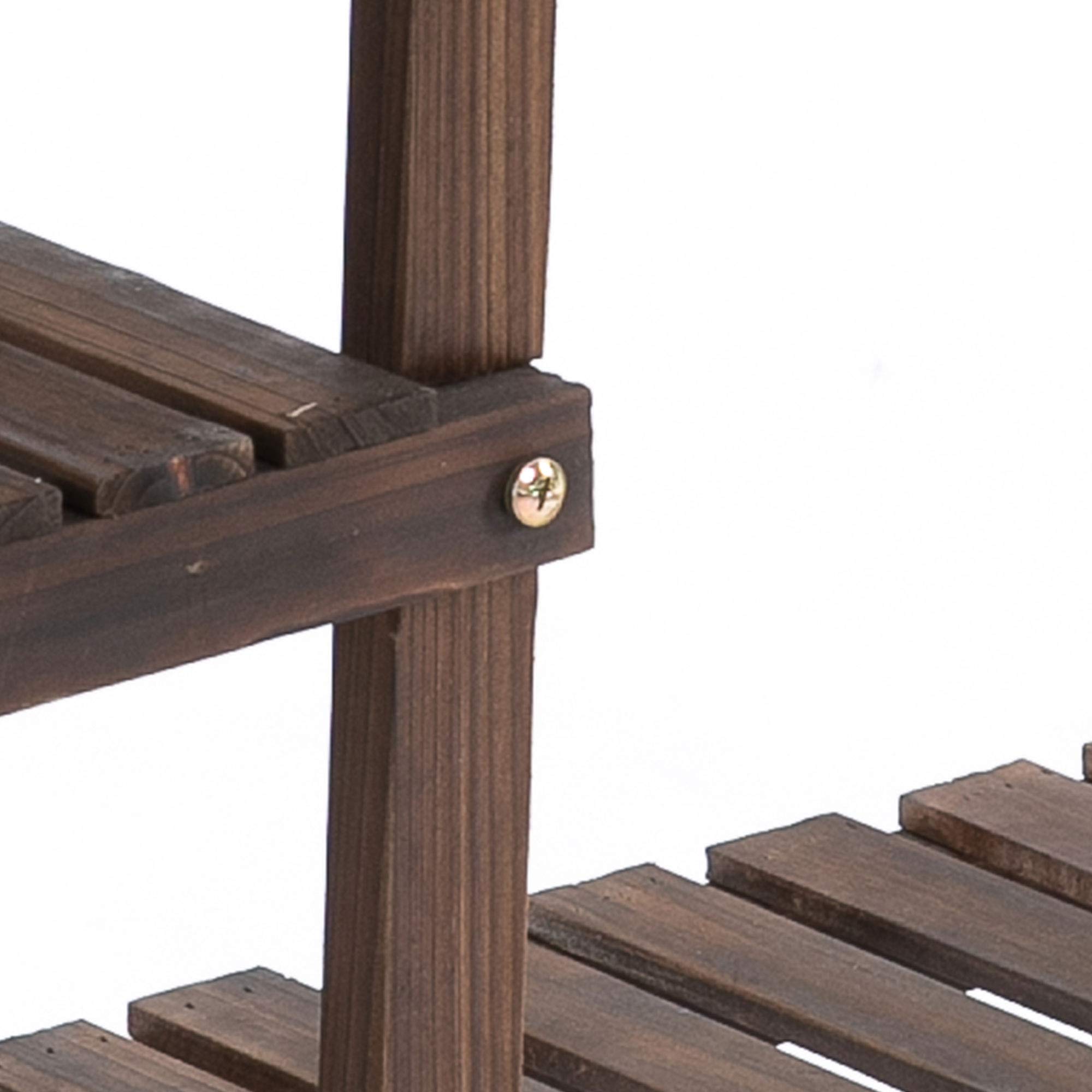 Outsunny 4-Etagen Pflanzenständer, 80cm hoch Blumenständer für Innen Außen, Pflanzenregal aus Holz, mehrstöckig Blumenregal, Blumentreppe Blumentopfständer für Wohnzimmer, Garten Balkon, Verkohlt