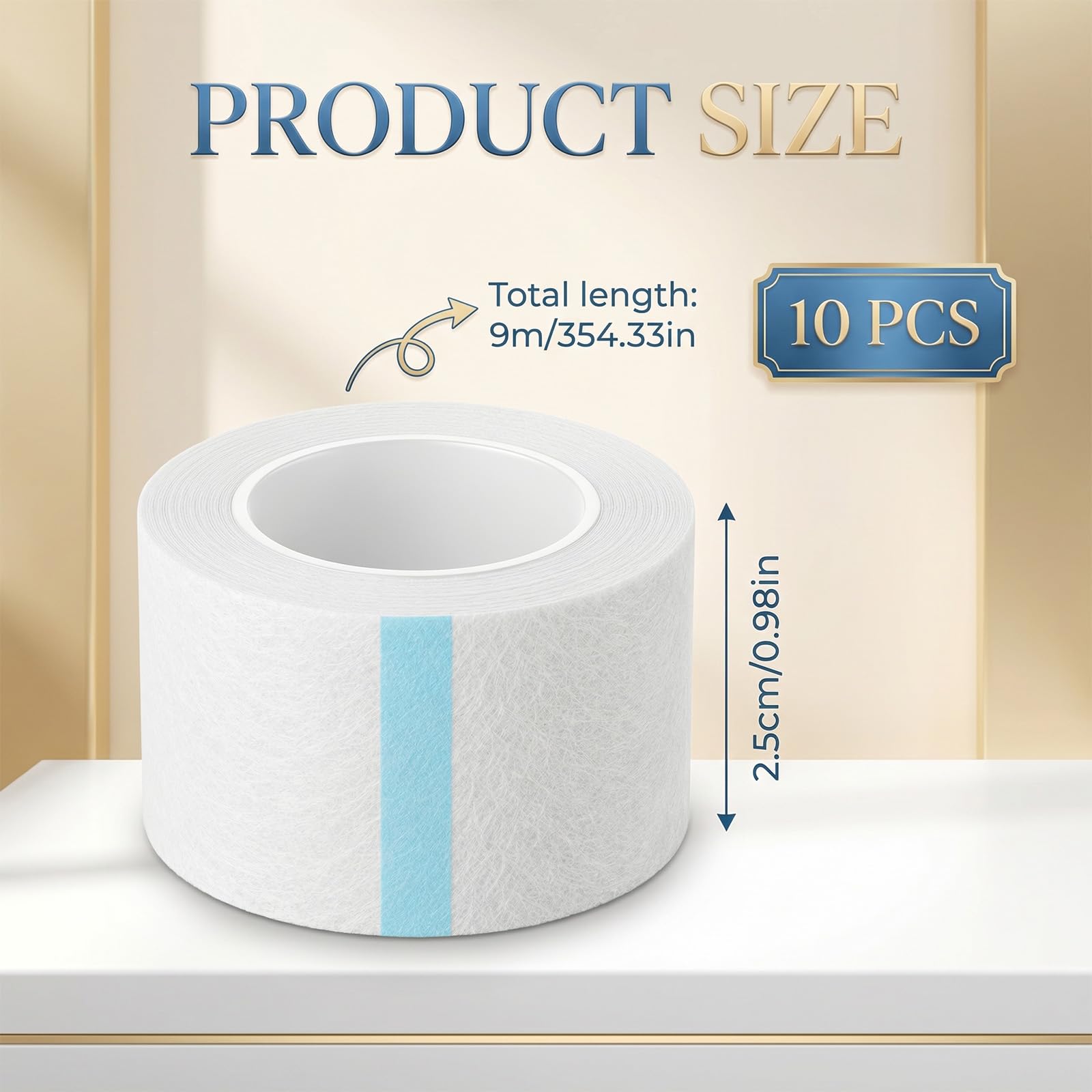 10 rolek taśmy Micropore, 2,5 cm x 9,1 m, medyczna taśma klejąca, plaster samoprzylepny, oddychający bandaż, taśma mikroporowa do pielęgnacji ran, uprawiania sportu i przedłużania rzęs