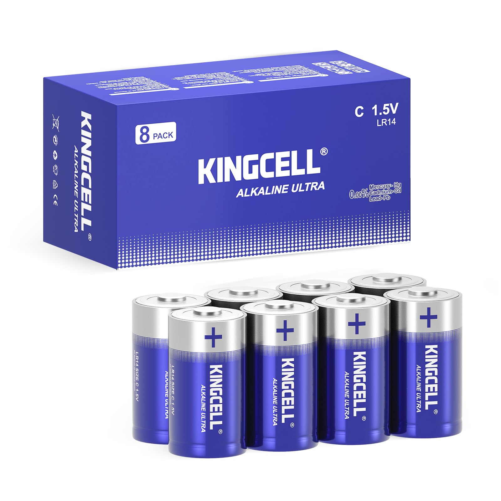 C Batteries 8 Pack, Alkaline Hight Performance C Battery with 10-Year Shelf Life,Long-Lasting Power 1.5V C Cell Battery for Flashlights,Remotes,Clocks,Stereos,etc.