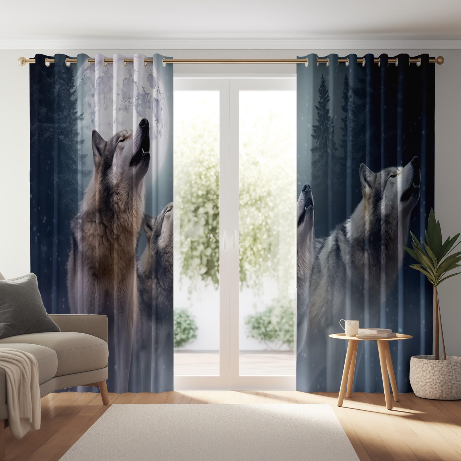 100% Verdunkelungsvorhänge H166 x B75 cm (2er Set), Wolf Schneetier, Thermo-Schutz für kleine Fenster und Flur, grau