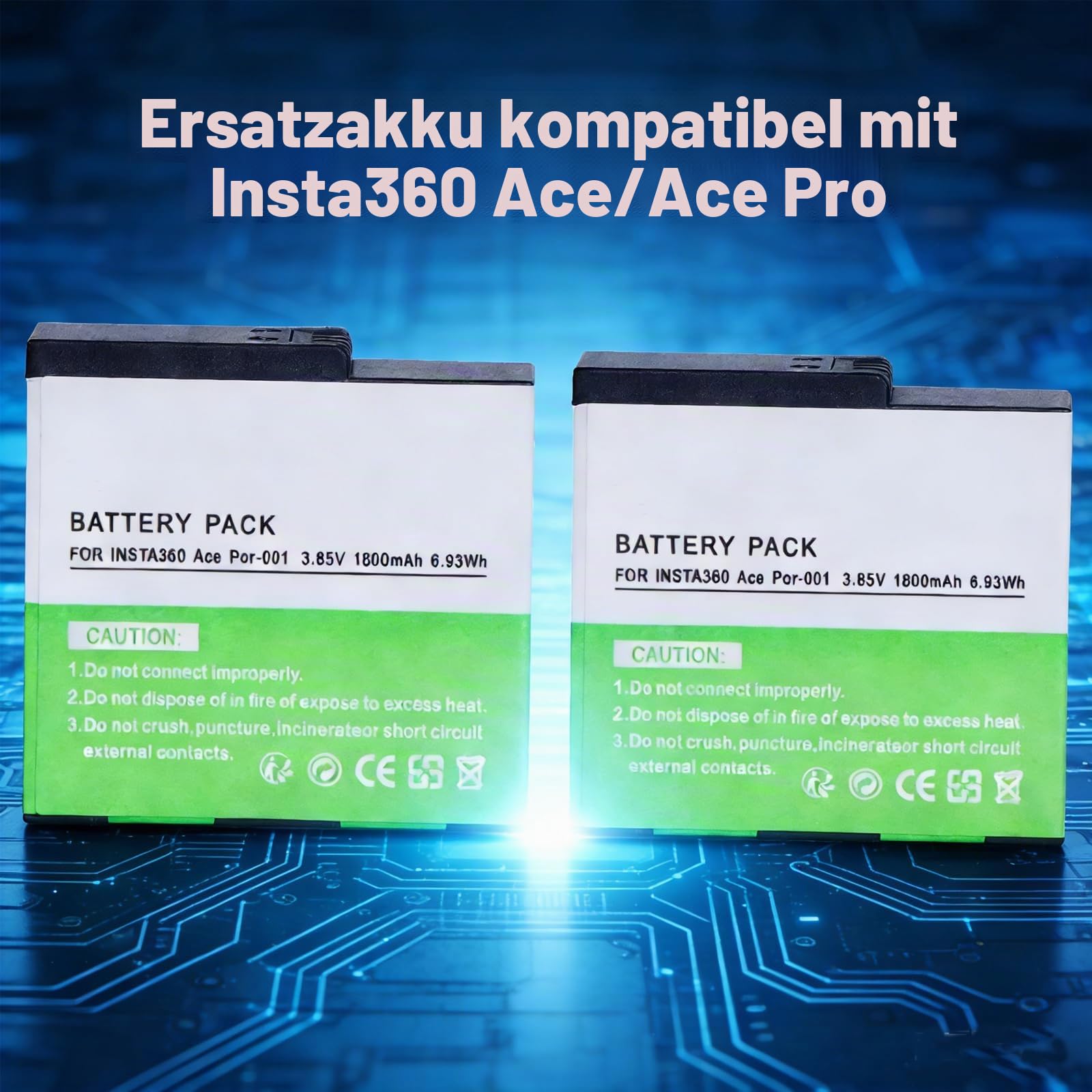 2-Pack Insta 360 Ace Ersatz Akku 1800mAh und USB Ladegerät Kompatibel mit insta360 Ace/Ace Pro/Ace Pro 2 Kamera