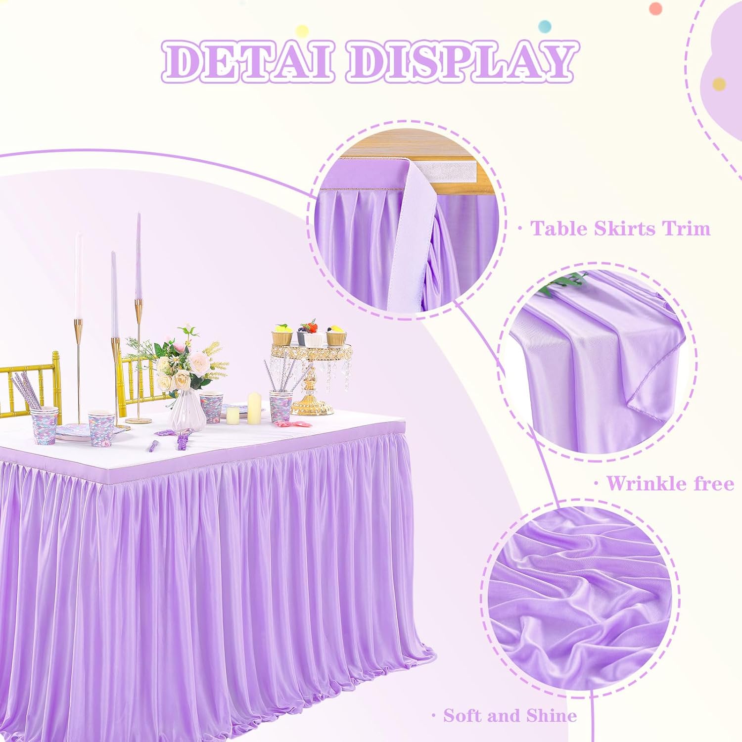 Light Purple Table Skirts 14ft Ruffle Tablecloth for Rectangle and Round Tables for Princess Baby Shower Girls Birthday Wedding Party Banquet Cake Dessert Decorations