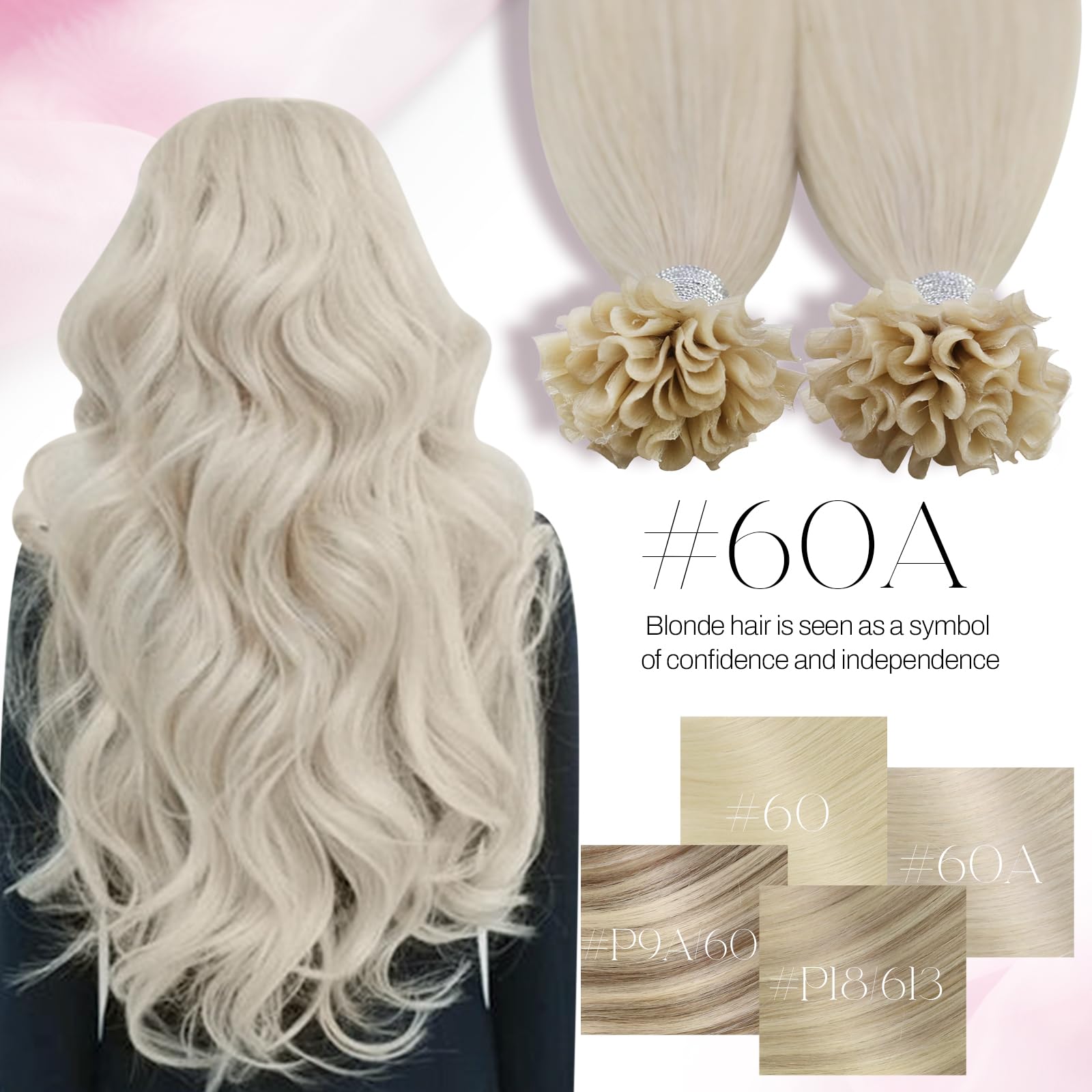 Moresoo Extension Capelli Veri Cheratina 35 cm Piatta Biondo Bianco Remy Extension Cheratina Capelli Veri 40g 50 Ciocche #60A