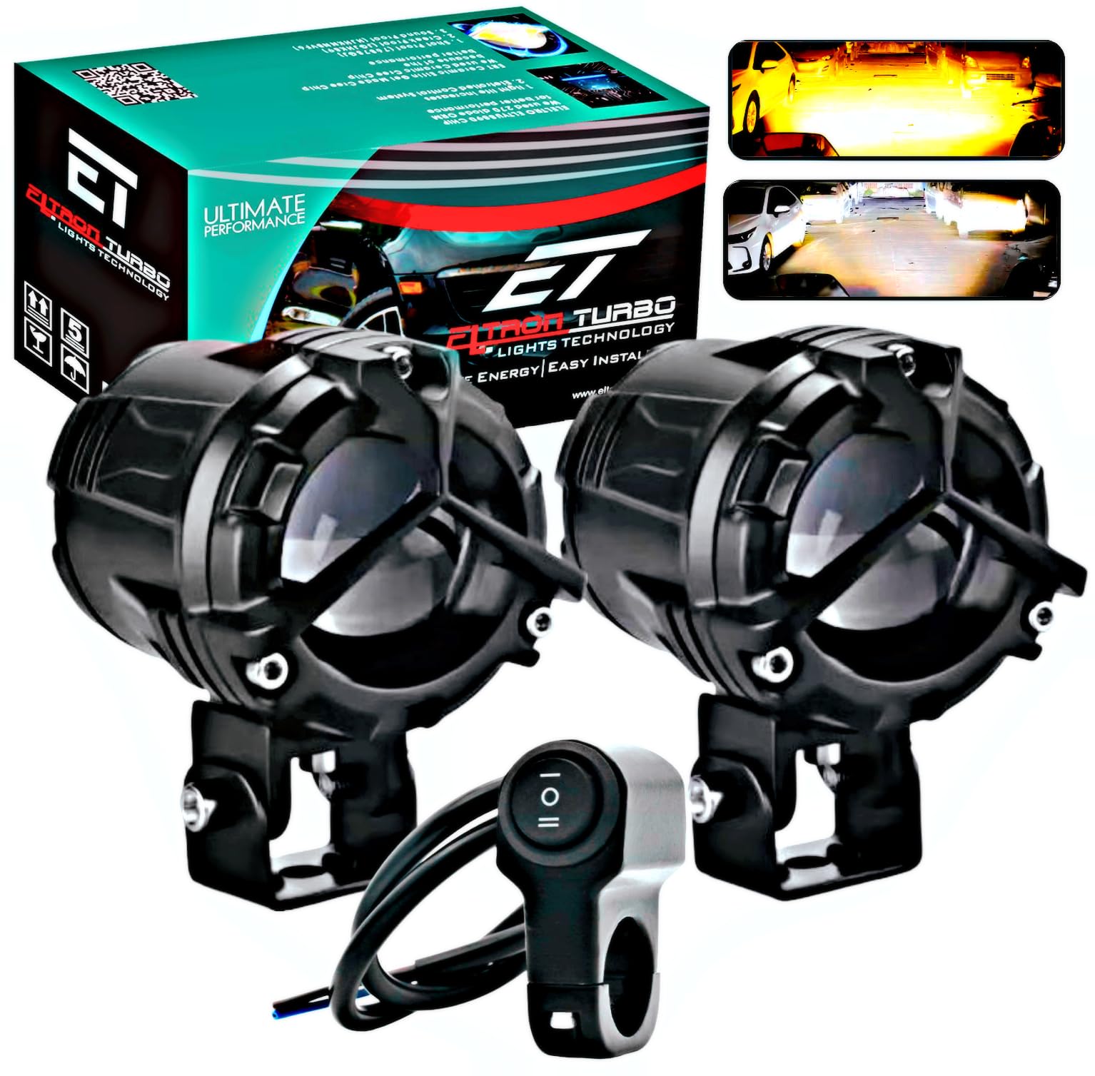 ELTRON TURBO Waterproof Y Shape Mercedes Style Laser Beam Mini Driving LED Fog Light Universal For All Motorcycle, Bike, Cars Projector Light 2 Color White & Yellow Spot Beam (Pack Of 2, 12V Dc 40W)-image-20
