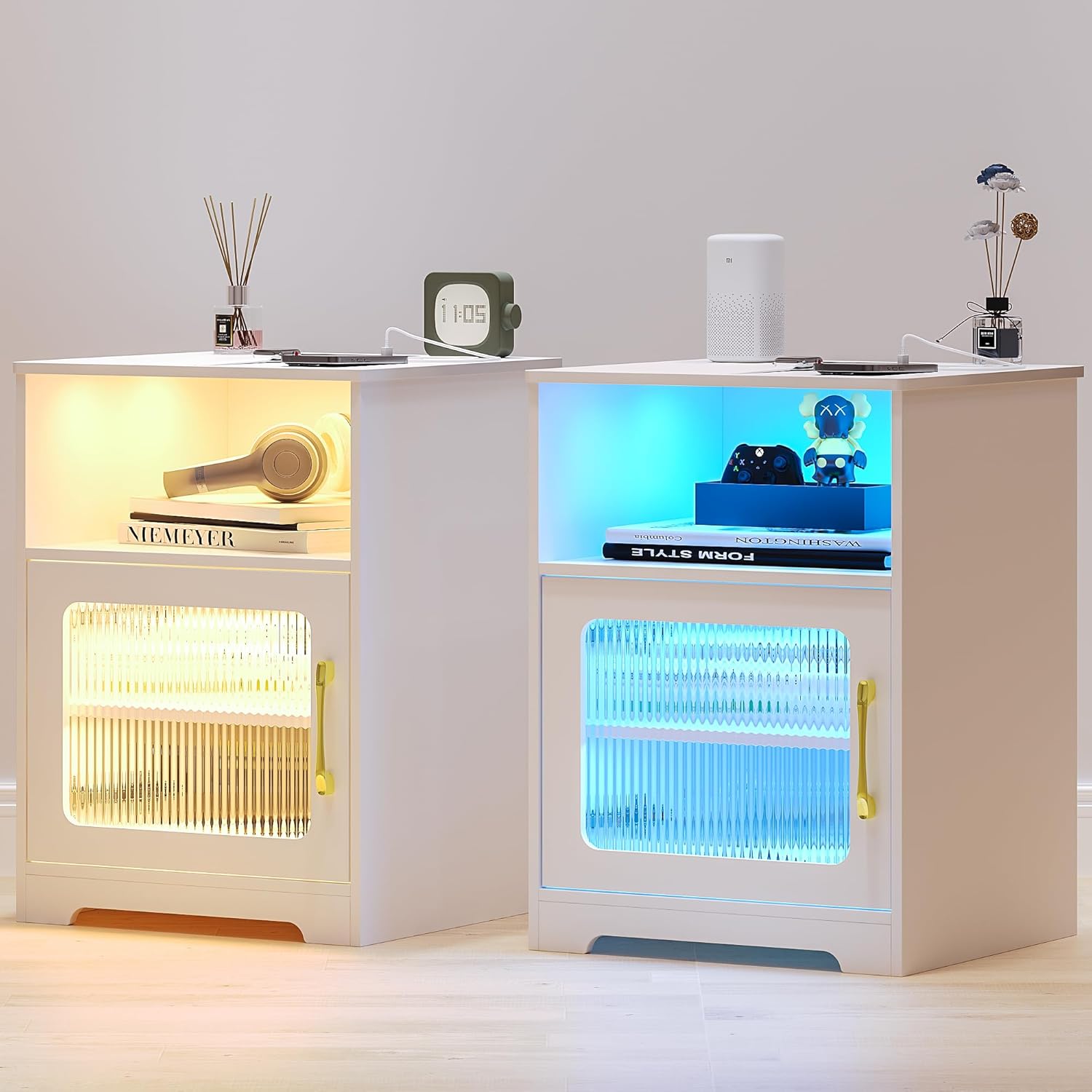 HNEBC LED Nightstand Set 2 with Wireless/USB/TypeC