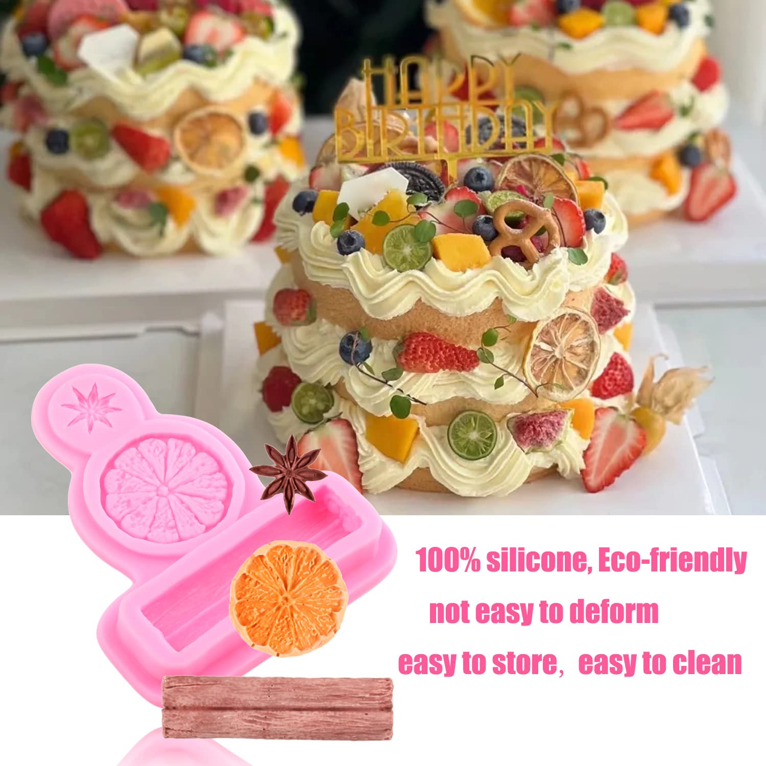 RFGHAC Set di 5 stampi in silicone a forma di fragola, lampone, mirtillo, fondente, anice, cannella, limone, nocciole, per decorare torte, cupcake, caramelle, argilla polimerica, cioccolato, pasta di