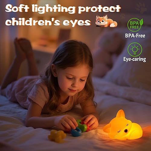 Miniatura 4 de Lampeez Luz nocturna de zorro, bonitos regalos de zorro, lámpara de silicona suave, luz nocturna LED táctil, decoración de dormitorio como regalo de