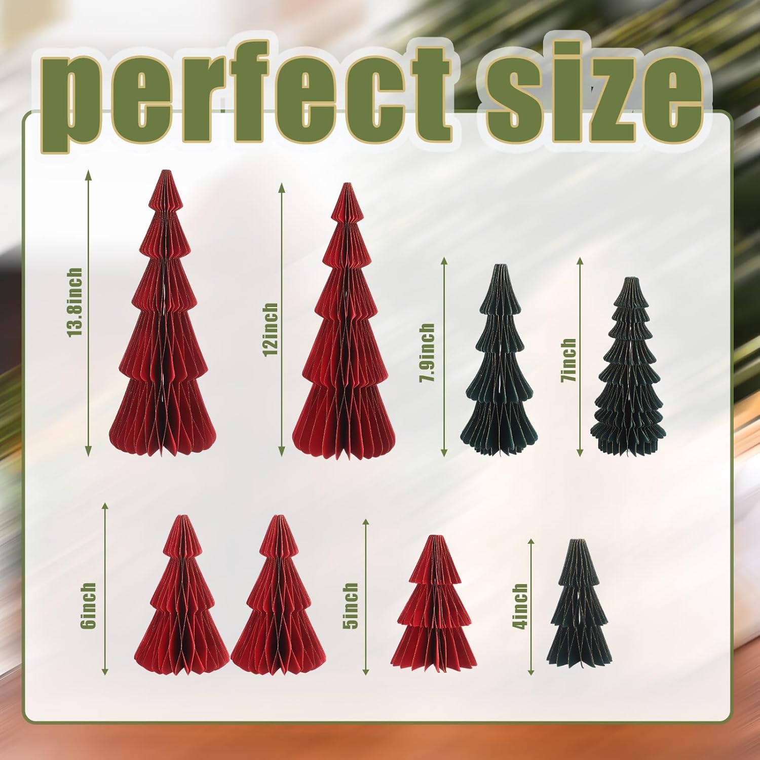 Spiareal 8 Pcs Paper Honeycomb Christmas Tree Decor Christmas Table Centerpiece 3D Gold Glitter Edge Red and Green Paper Trees for Xmas Winter Tabletop Mantel Holiday Party Decorations