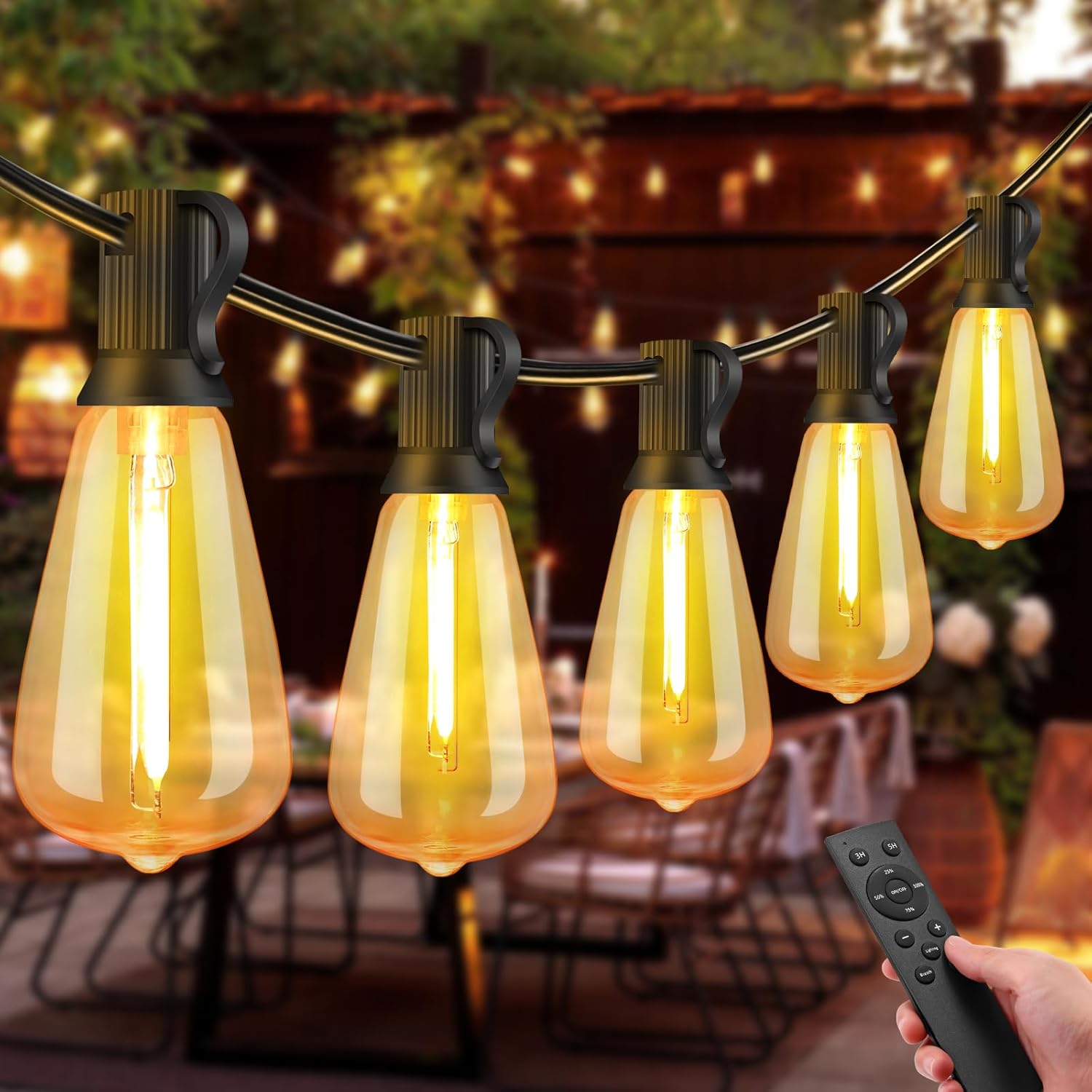 Outdoor String Lights Mains Powered, 50ft/15M ST38 Festoon Lights with