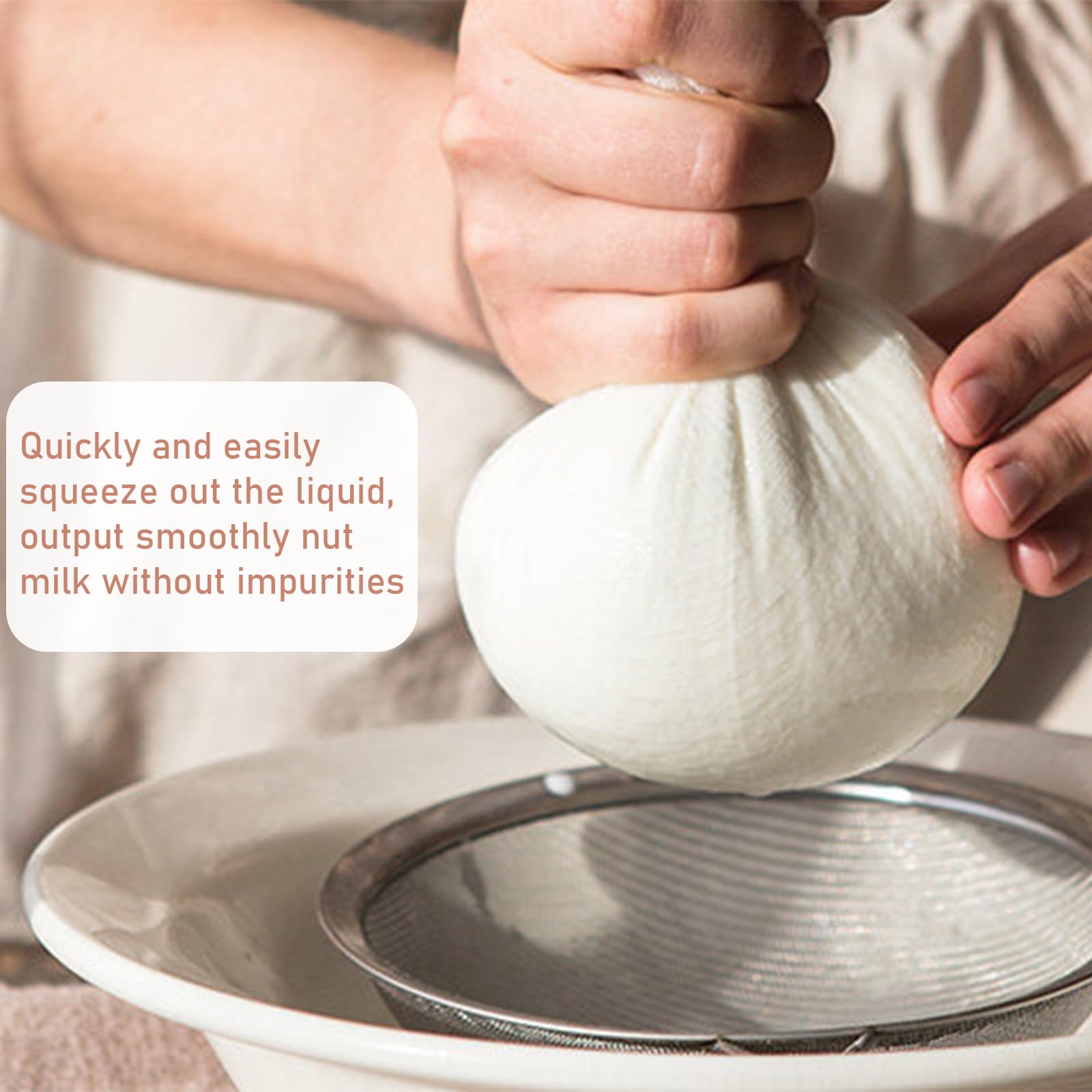 cobee Cotton Nut Milk Bags Food Strainer, 3 Pack 2 Sizes Fine Mesh Strainer Cloth With Drawstring Reusable Filter Cheesecloth Fine Mesh Filter Cloth For Cheese Fruit Juice Coffee Vegetable Juice