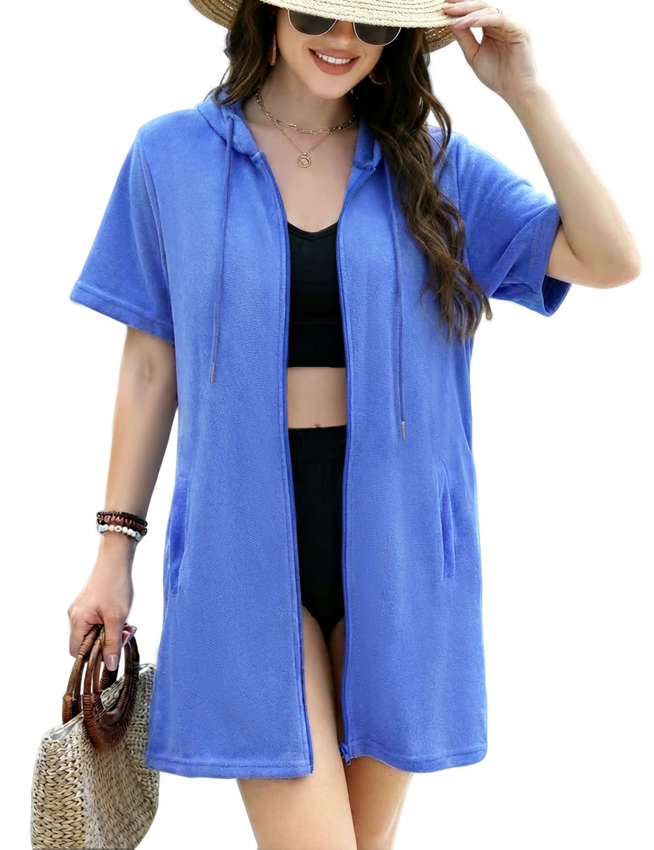 Gihuo Terry Cloth Swim Cover Up for Women Swimsuit Beach Bathing Swimwear Coverup Pool Towel Robe