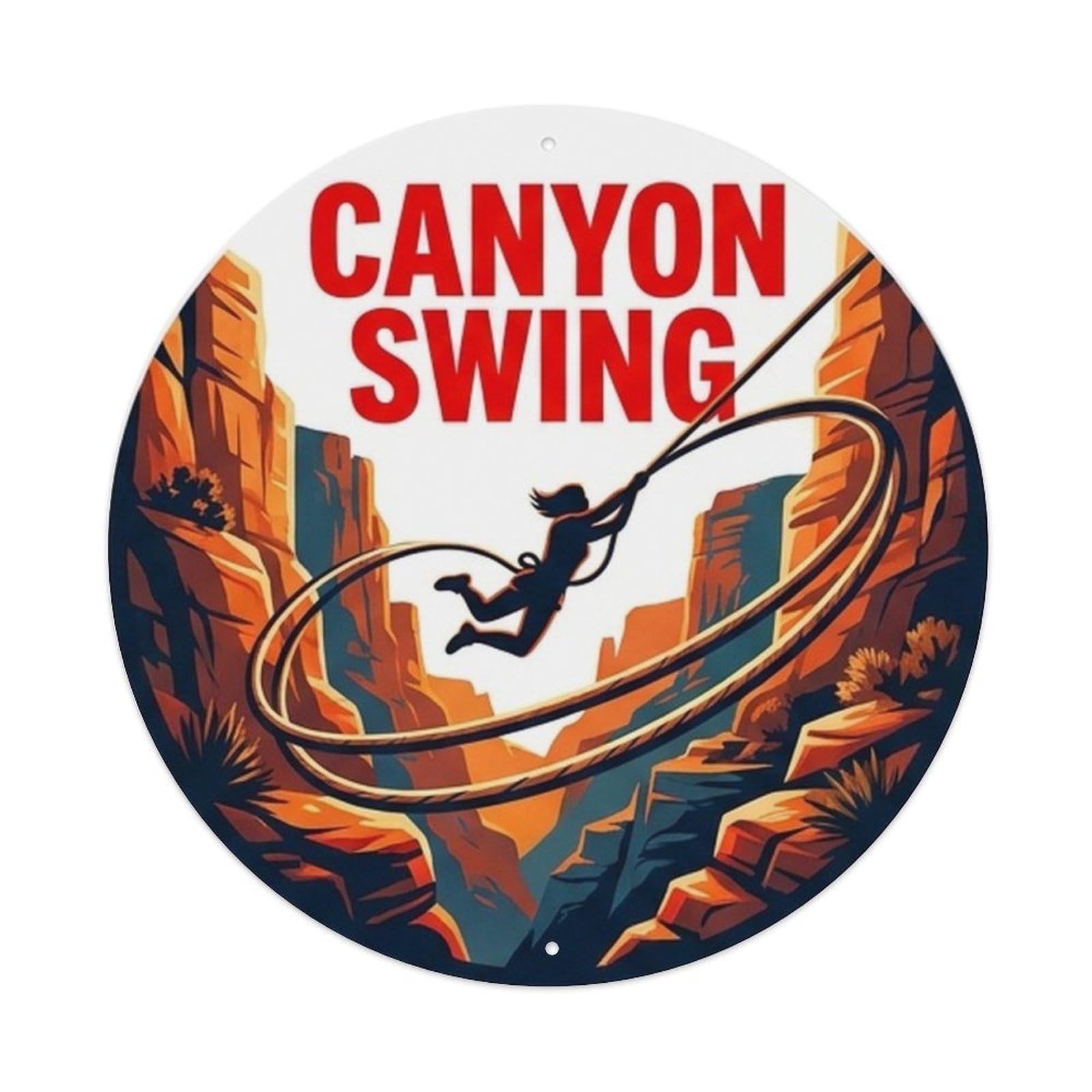 Canyon Swing Aerial Outdoor Adventure Illustration Metal Tin Sign