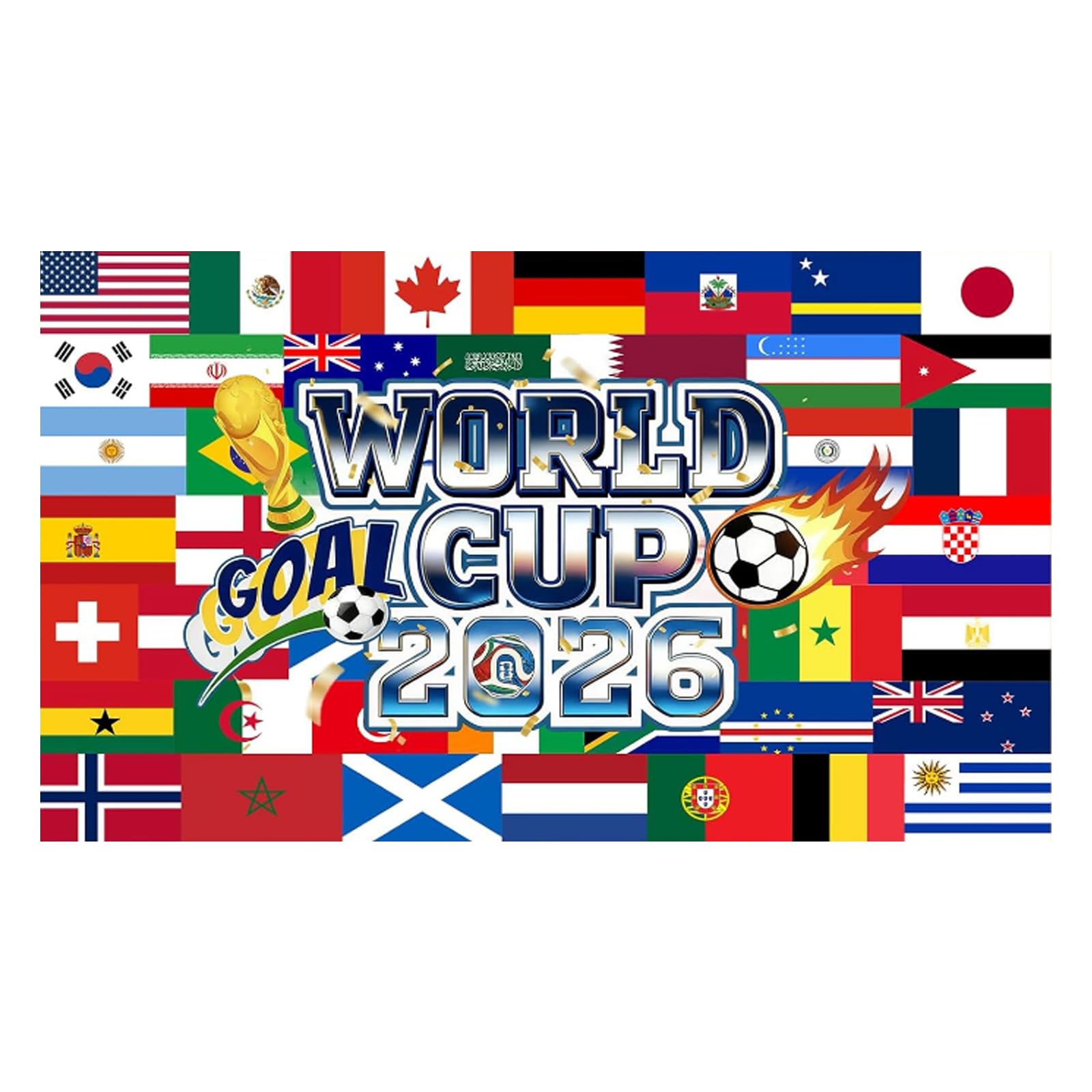 Bandera de fútbol de 150 x 90 cm, bandera del Mundial 2026, para colgar en fiestas, jardines, balcones y ventanas, ideal para el Mundial 2026, perfecta para decorar fiestas y actividades al aire libre