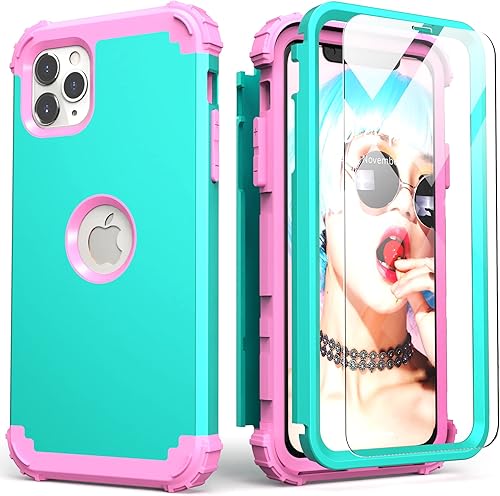 IDweel Funda para iPhone 11 Pro Max con protector de pantalla (vidrio templado), híbrida 3 en 1, a prueba de golpes, resistente, cubierta de