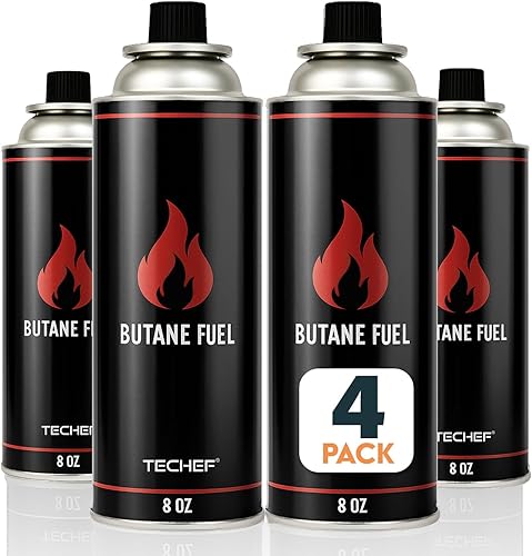 COOKKING Paquete de 4 cilindros de combustible de butano de 8 onzas con sistema de seguridad dual para estufa de gas portátil, estufas de