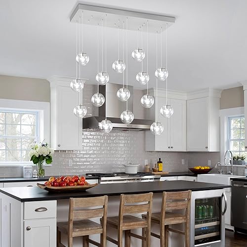 Miniatura 317 de Escalera LED de 10 luces LED moderna con globo de cristal, lámpara colgante grande para techos altos, accesorios de iluminación de entrada, villas y