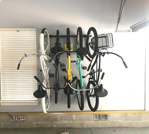 Miniatura 6 de StoreYourBoard Estante de almacenamiento para bicicletas, resistente para 5 bicicletas, soporte vertical para bicicletas que ahorra espacio, soporte