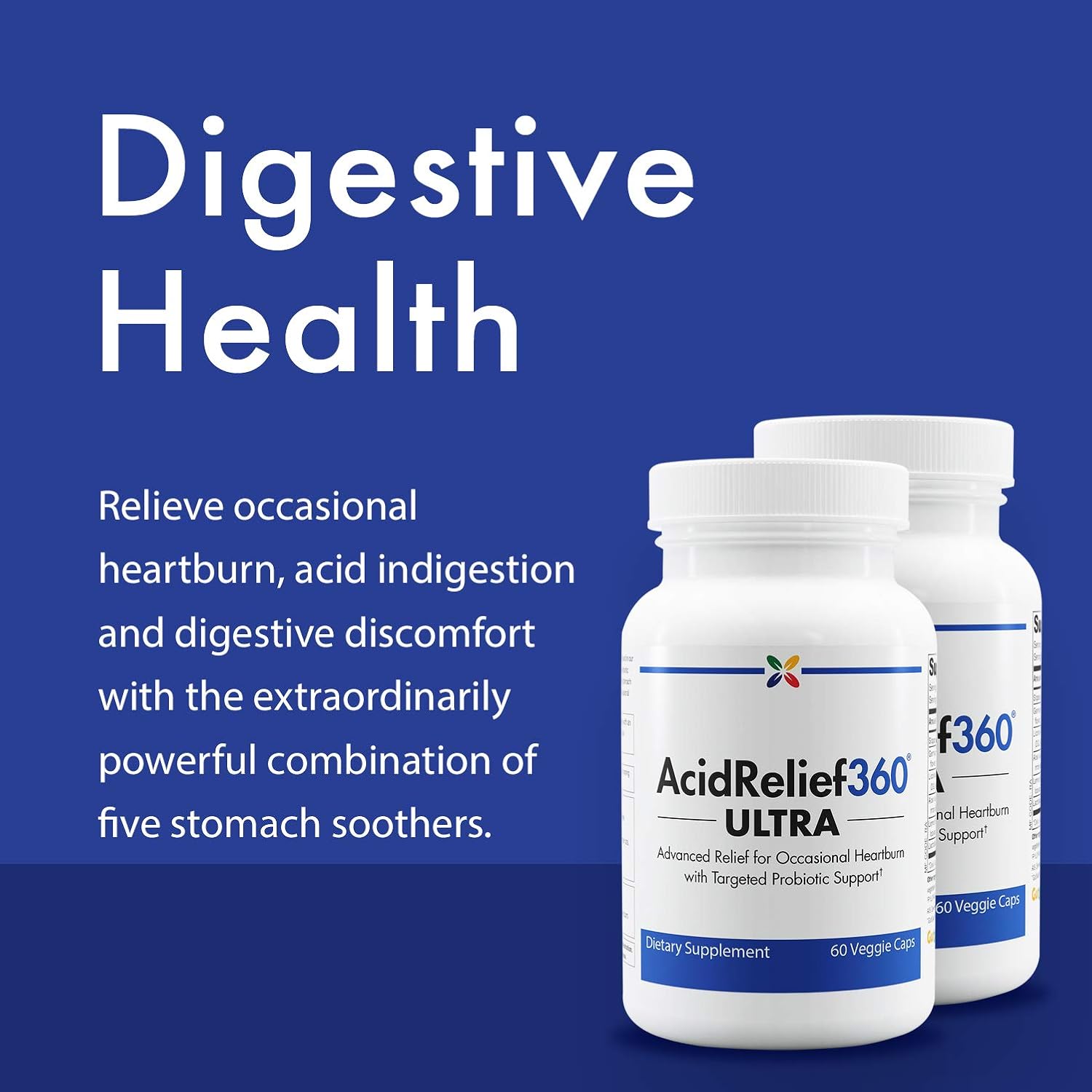 Stop Aging Now - AcidRelief360 ULTRA with GutGard and Probiotics - Advanced Relief for Occasional Heartburn with Targeted Probiotic Support - 60 Veggie Caps