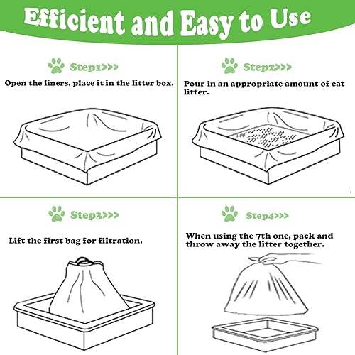 Miniatura 2 de Vealind 2 juegos de forros de arena para gatos con agujeros, 14 unidades con cordón para arena para gatos, bolsas de basura para caja de arena,