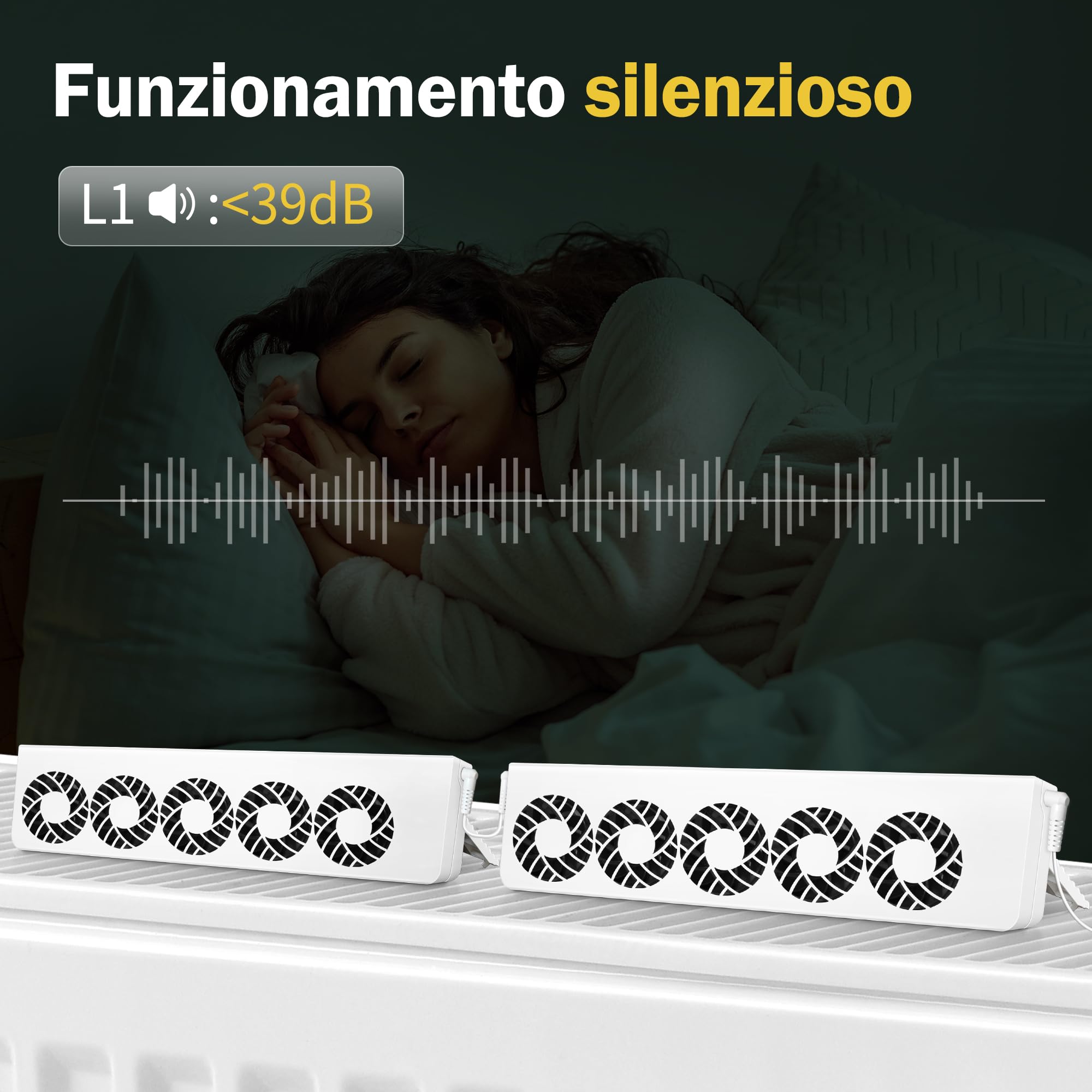 Ventole per Termosifoni 2.0 con Controller con Termostati Intelligenti, 10 Ventole per Aumentare l'efficienza del Riscaldamento e Risparmiare Energia con 1 Spina di Alimentazione (Duo Set)