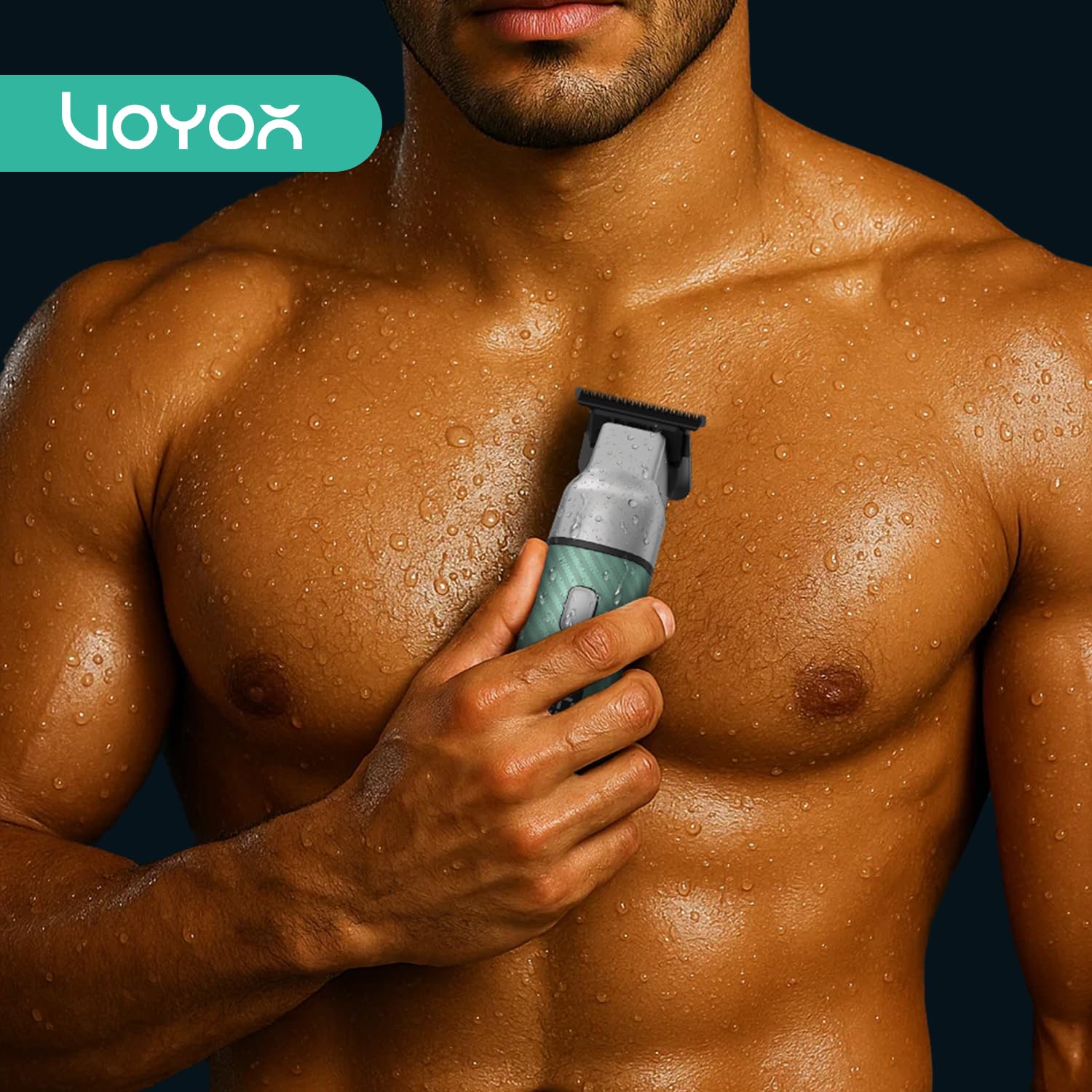 VOYOR Tondeuse Corps Homme,Rasoir Corps Pour Aisselles,Visage,Maillot,Poils,Tondeuse Intime Homme,Rechargeable Par USB,Tondeuse Partie Intime Étanche (Vert)