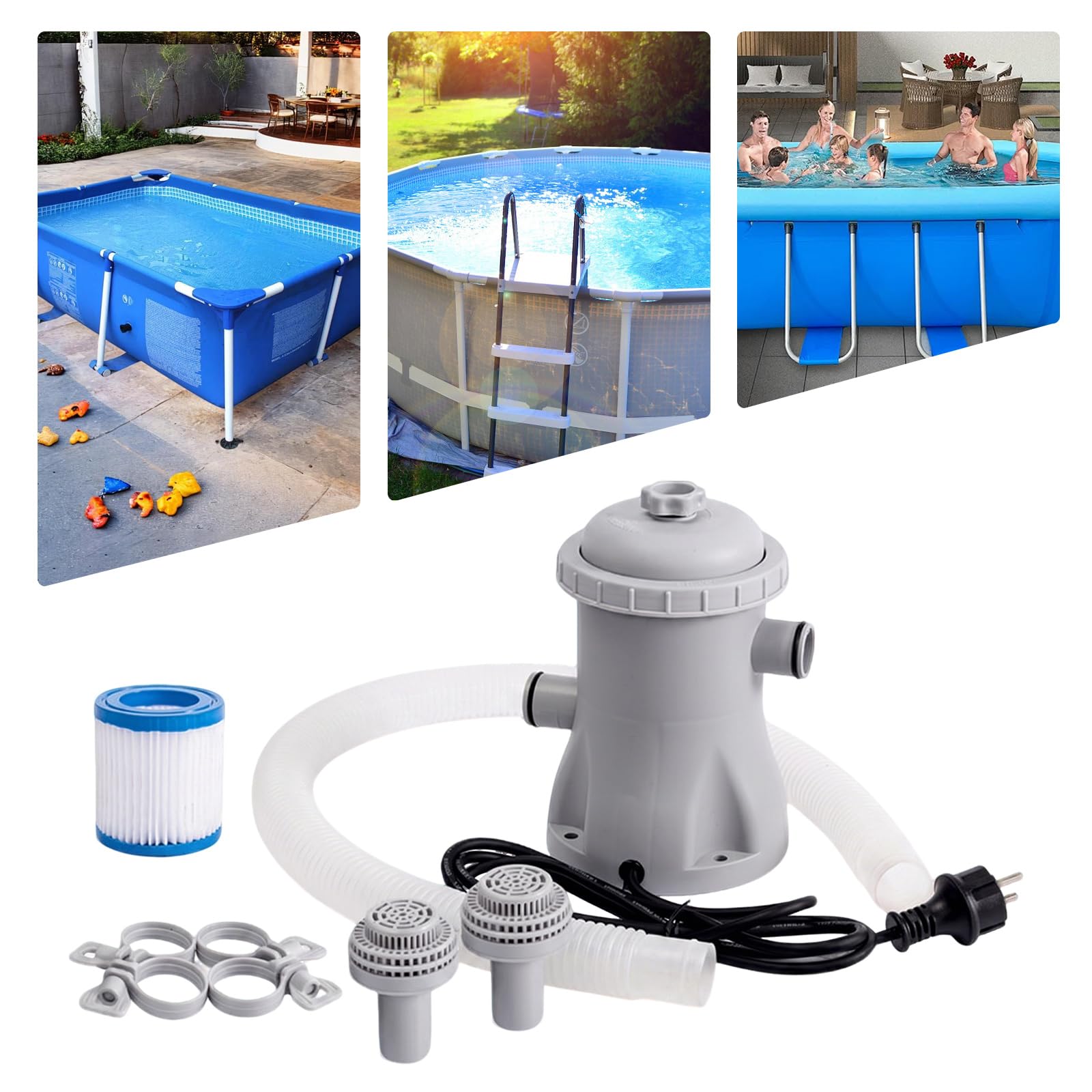 Bomba de filtro de piscina, 300 galones, 24 V, para piscinas inflables, enchufe europeo