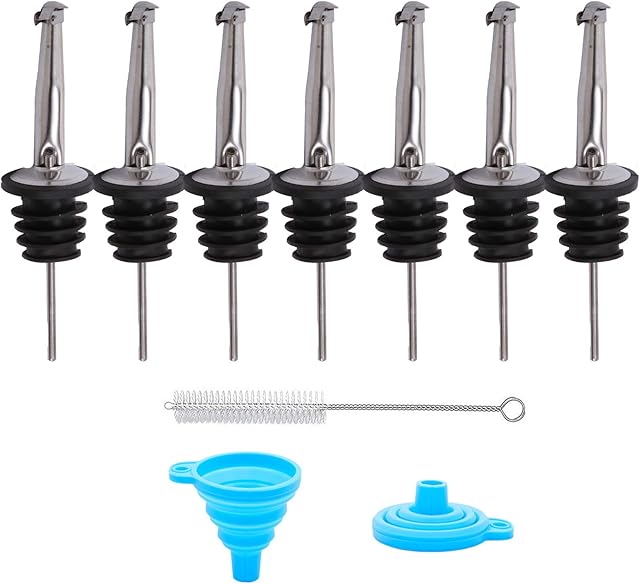 LEGERM Olive Oil Pourer Flip Top Bottle Pour Spout Oil Vinegar Dispenser Stopper set of 7 Spirit Pourers