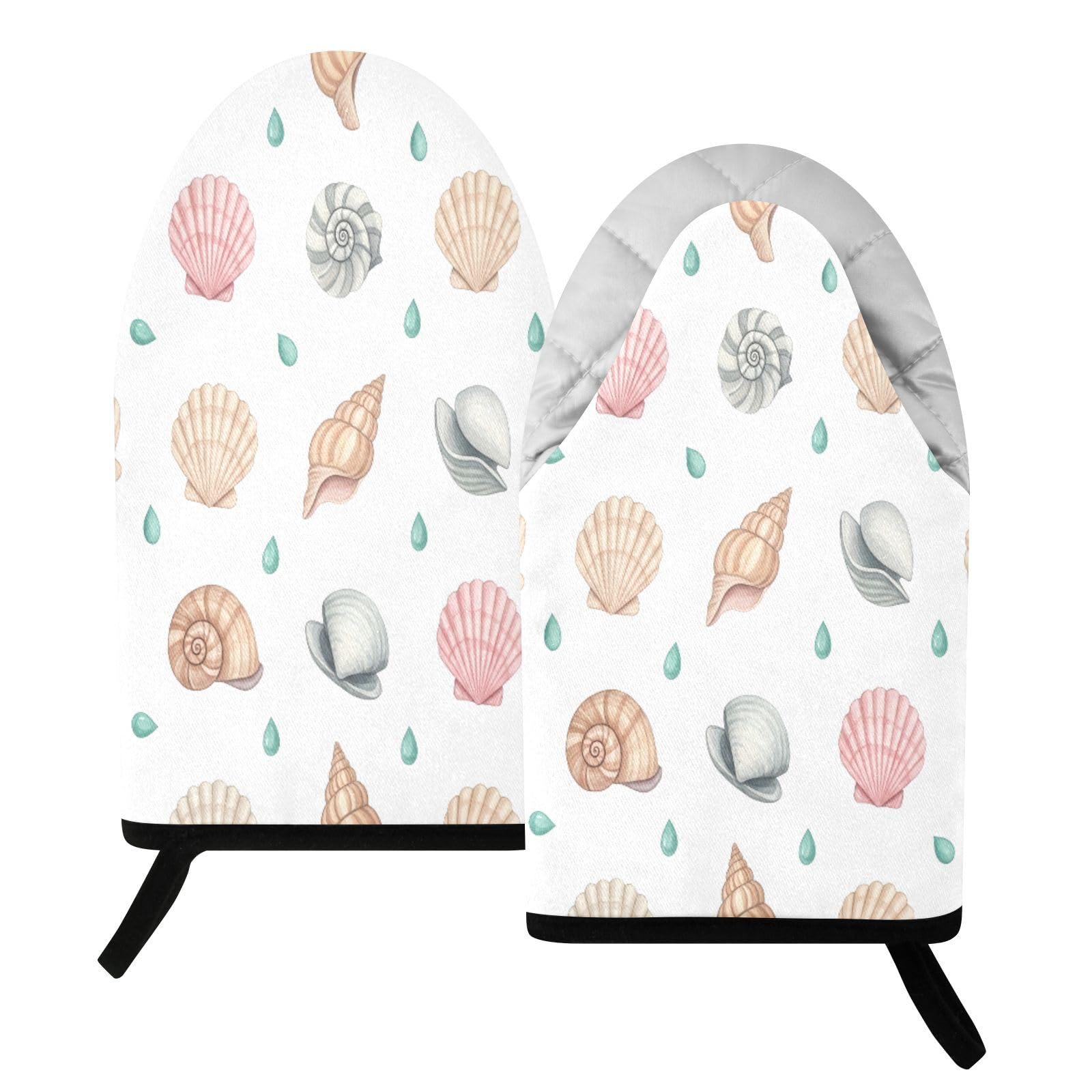 BURSTDDY Watercolor Shells Oven Mitt,Heat Resistant Kitchen Mitts for Cooking