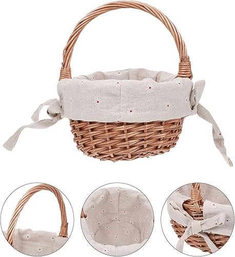 Miniatura 9 de KESYOO Cesta de flores para niña, cesta de pétalos, cesta de almacenamiento de caramelos, cesta de regalo ovalada vacía con asa, forro de tela de