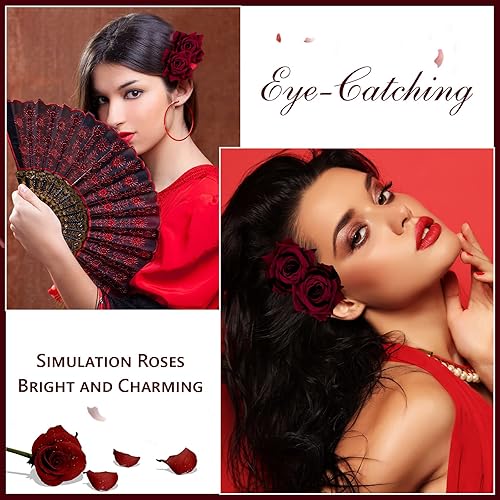 Miniatura 3 de Yilloog Paquete de 12 pinzas para el cabello rosa de 2.8 pulgadas, broches florales, pinzas para el cabello mexicanas, horquillas, suministros de