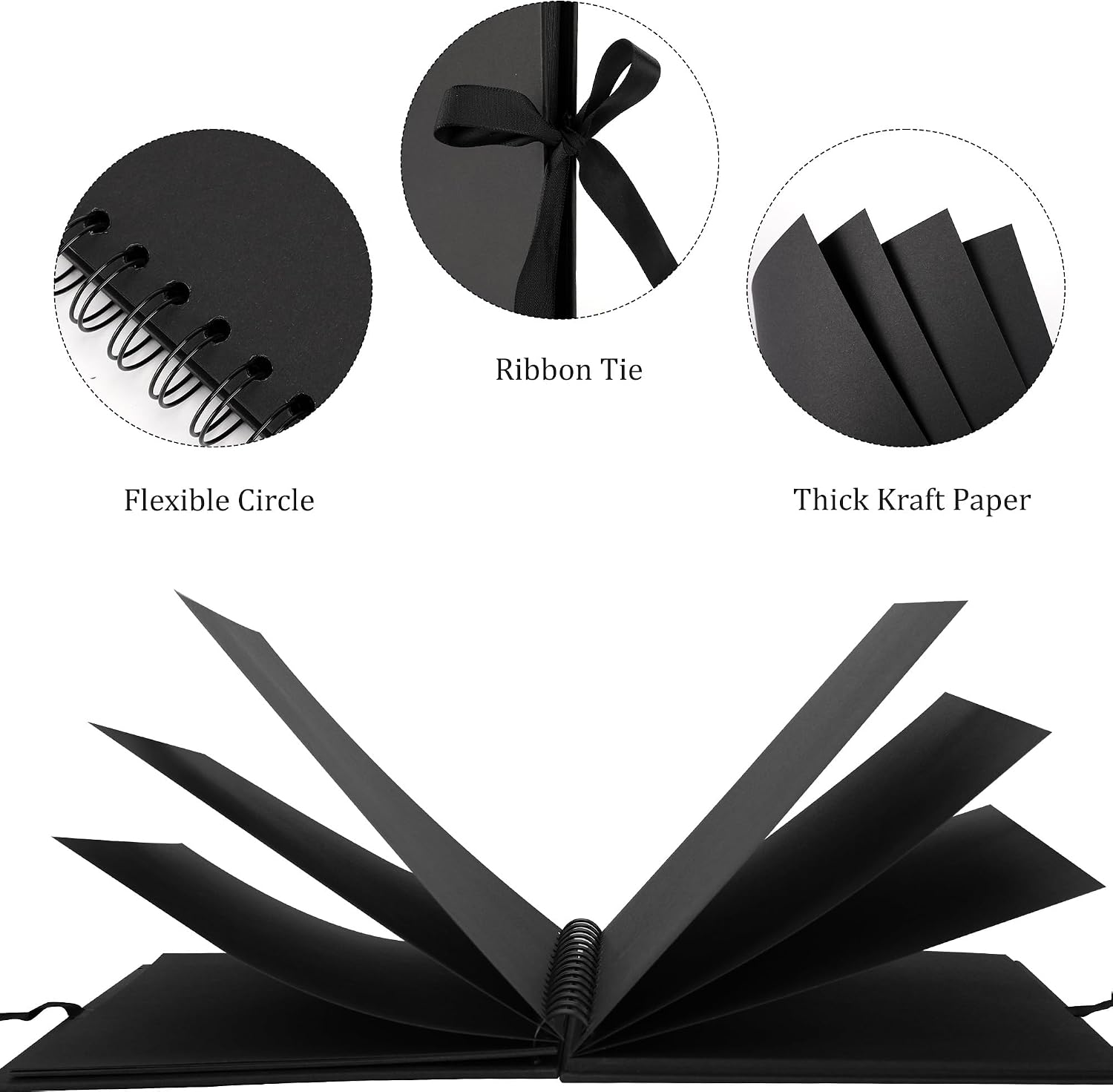 Scrapbook Album with 60 Pages Thick Kraft Paper, 8×8in Black DIY Photo Book, Small Memory Book with Photo Corners for Baby Family Lovers Pets