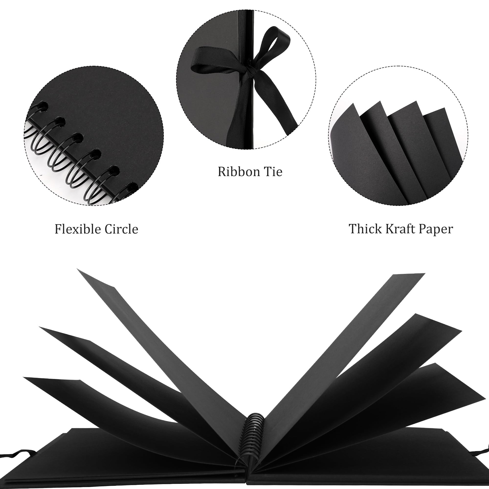 Scrapbook-Album mit 60 Seiten dickem Kraftpapier, 20,3 x 20,3 cm, schwarzes DIY-Fotobuch, kleines Erinnerungsbuch mit Fotoecken für Baby, Familie, Liebhaber, Haustiere