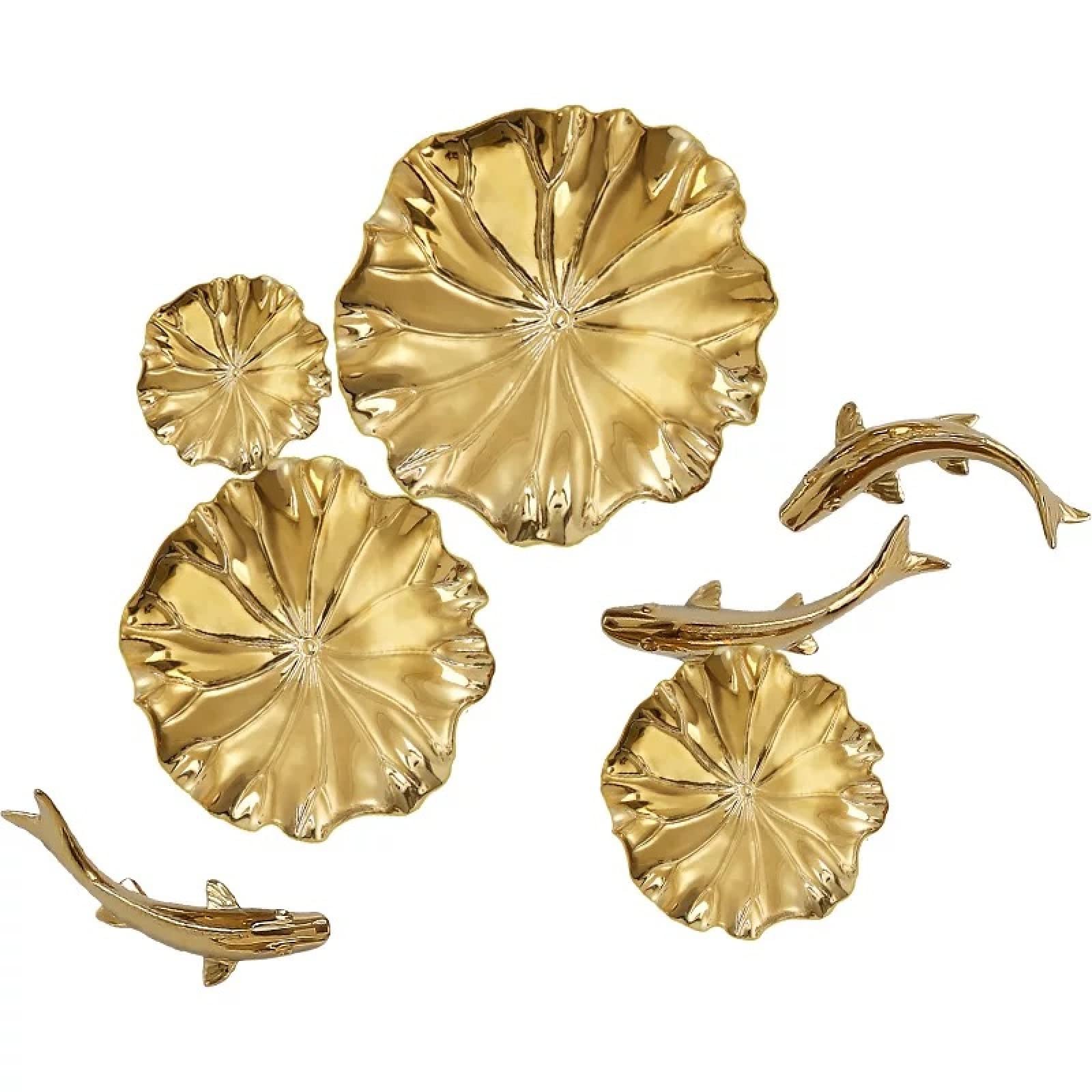 TURSGYZ Foglia di loto dorato in ceramica Scultura artigianale Decorazione da parete Decorazioni per la casa Soggiorno Ufficio Regalo di nozze 20 cm