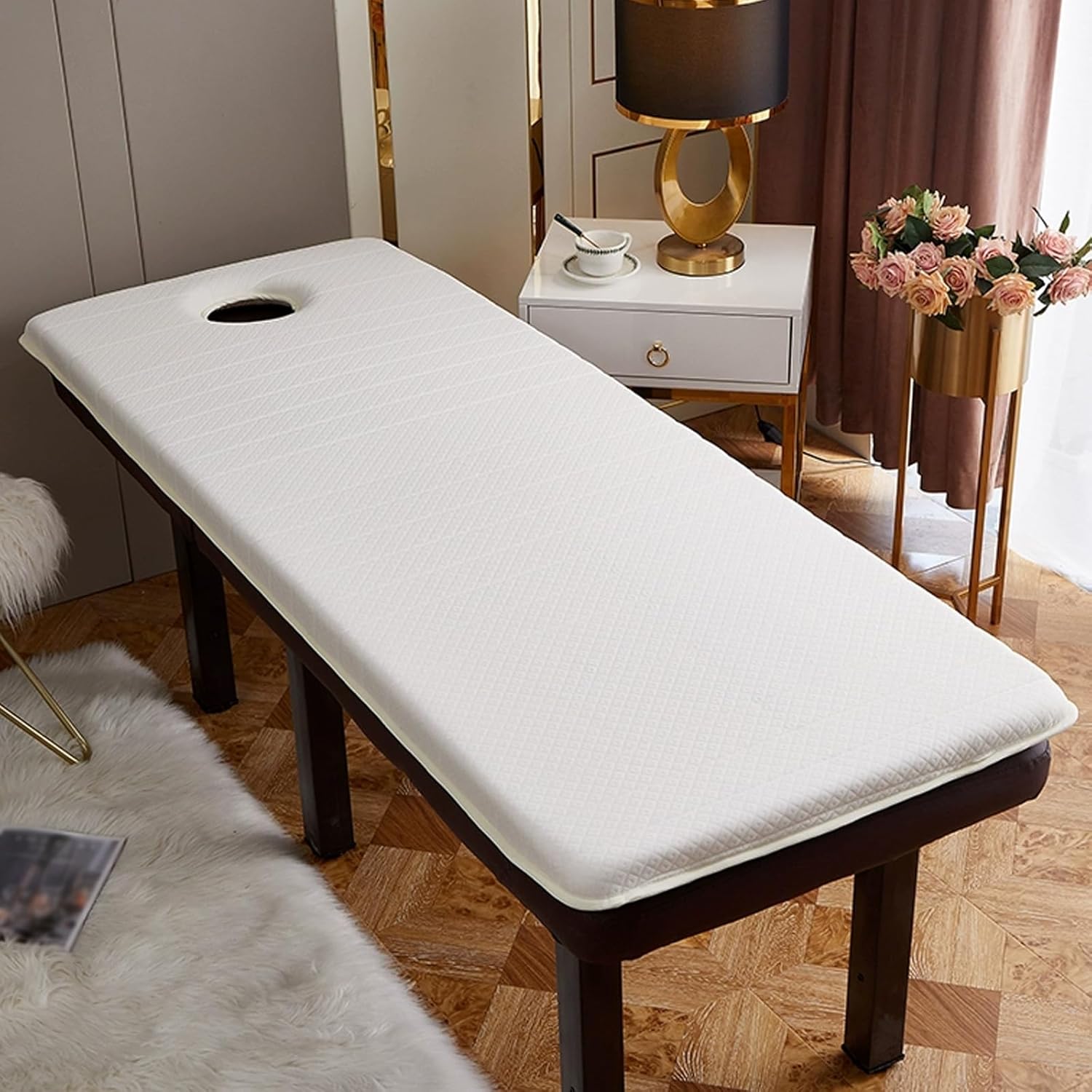 Spa Bed Mattress Pad, Latex Memory Foam Mattress Topper, Thicken 2.4IN Beauty Salon Lash Bed Cushion with Elastic Strap, Massage Accessories White 31.5x74.8in(T)