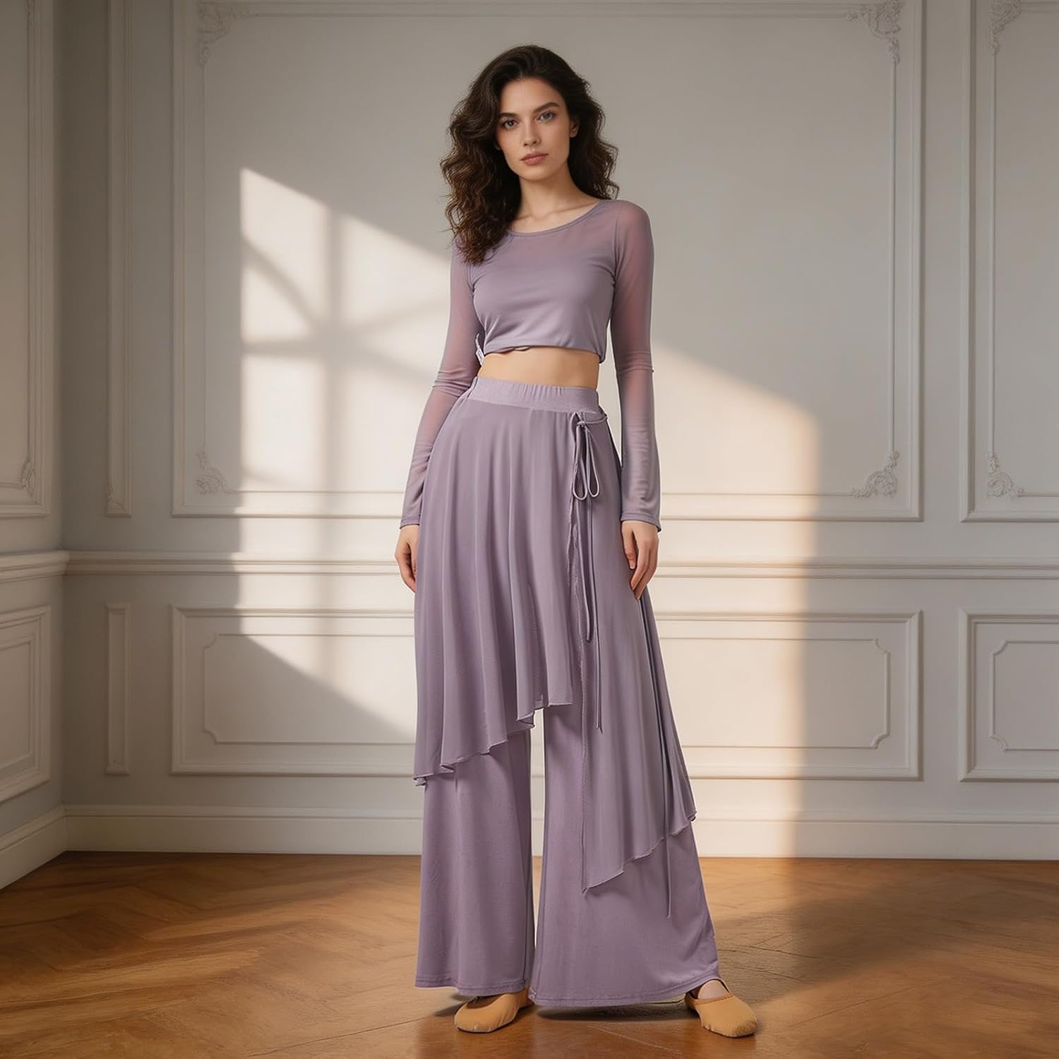 Women Straight Leg Pants Classical Dance Practice Uniform Elastic Waist Loose Fit Bottoms for Party