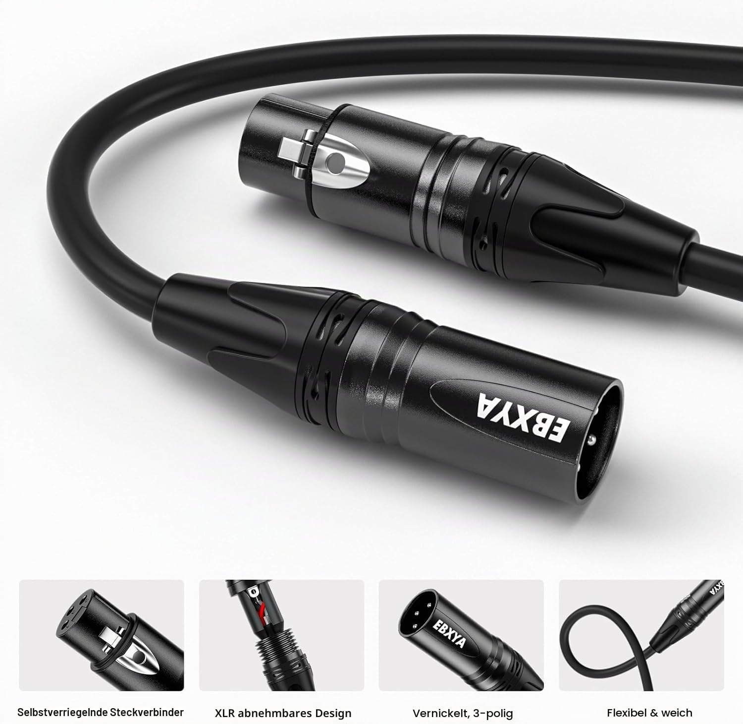 EBXYA XLR-Mikrofonkabel 20m/65,6ft 2er-Pack – 3-polig symmetrisch geschirmtes Audiokabel Schwarz – Für Podcast-Studio, Live-Beschallung, Bühnenlautsprecher (Professionelle Tontechnik)