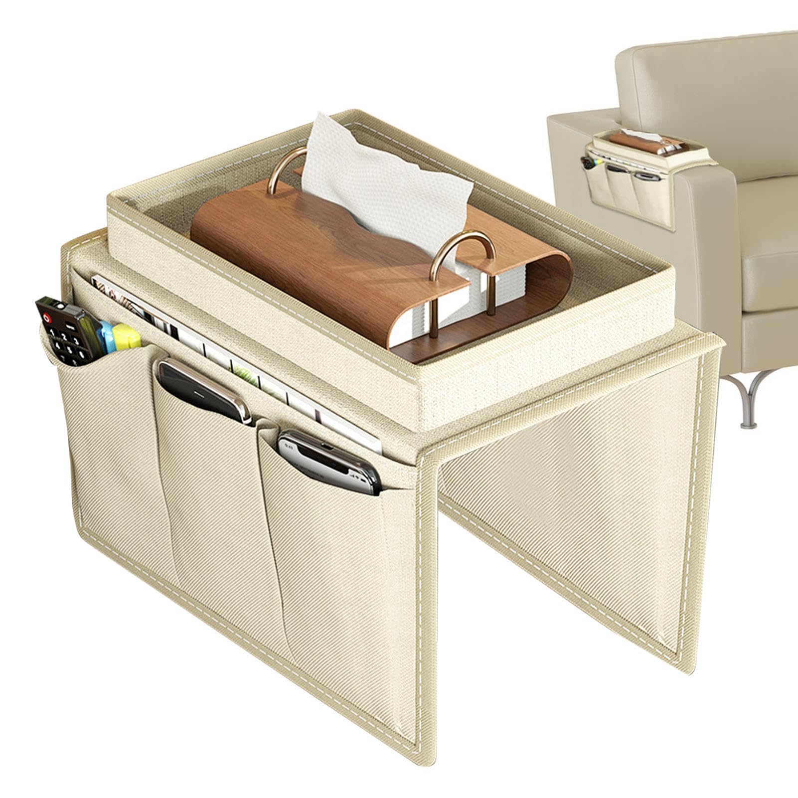 Organisateur D'accoudoir De Canapé - Sac De Rangement En Feutre, 5 Poches, 32x25x5 Cm - Pour Télécommandes, Livres, Téléphone - 4