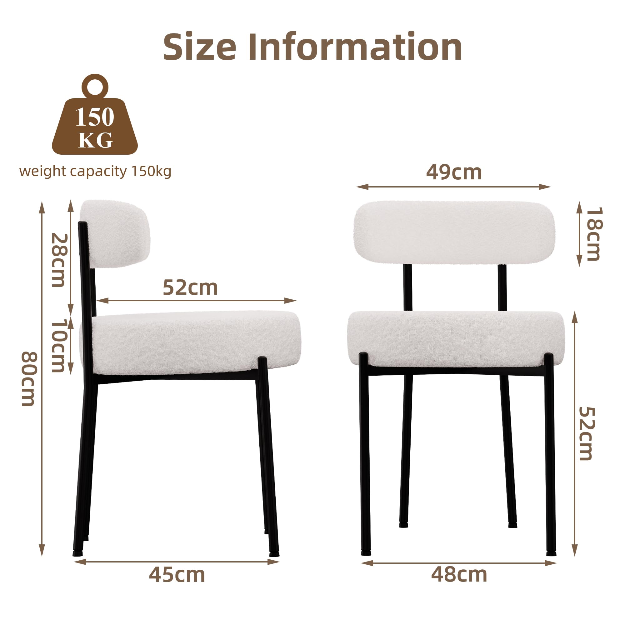 LONXIU Set di 2 sedie da pranzo in tessuto bouclé per sala da pranzo, moderne sedie da pranzo per soggiorno e camera da letto, sedie imbottite per cucina, moderne sedie da cucina, bianco