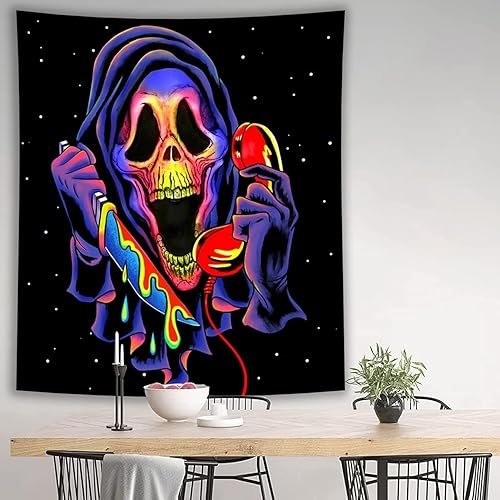Miniatura 4 de Simpkeely Tapiz de calavera de terror con luz negra, tapiz para colgar en la pared de fantasma, reactivo a los rayos UV, tapiz de fondo de fiesta