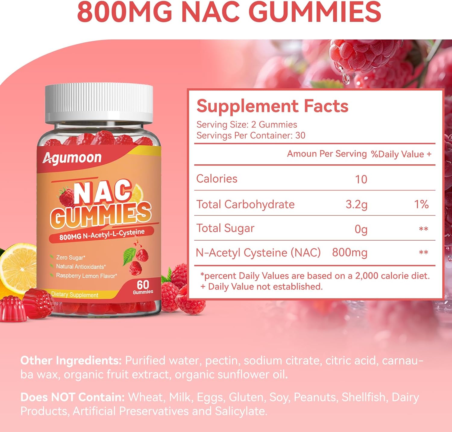 NAC Gummies for Kids & Adults 800mg, N-Acetyl Cysteine, NAC Supplement for Antioxidant and Immune Support, Sugar-Free - 120 Vegan Gummies - Image 3