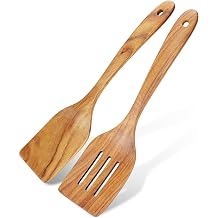 2 Pack Wooden Spatula Set, Handmade Acacia Wood Spatulas for Cooking, Non-Stick Long Handle Flat Frying Spatulas, Professional Kitchen Tools
