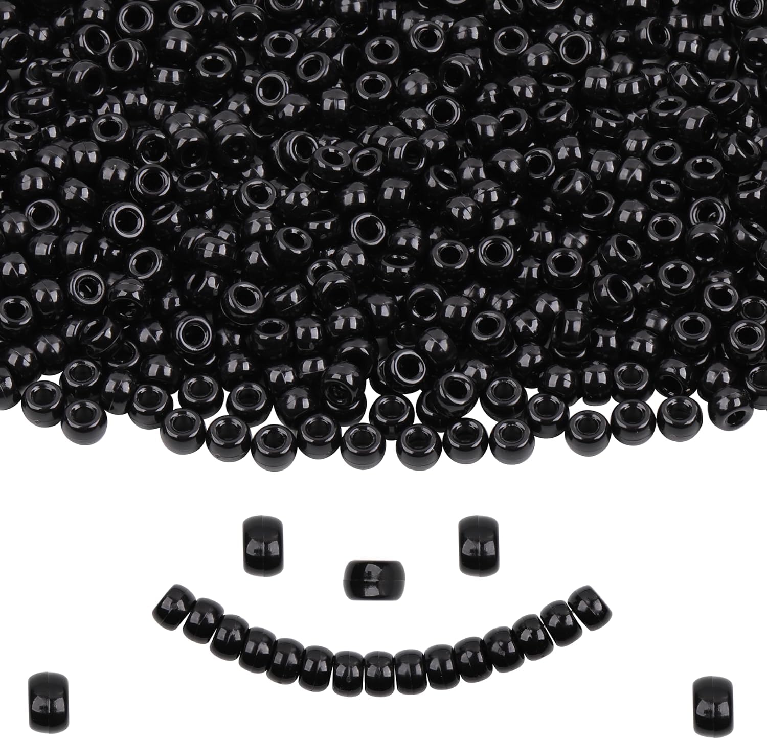 UCLEVER 1000pcs Pony Plastic Beads for Bracelet Making Black Beads for Hair Braiding DIY Crafts, Kandi Jewelry