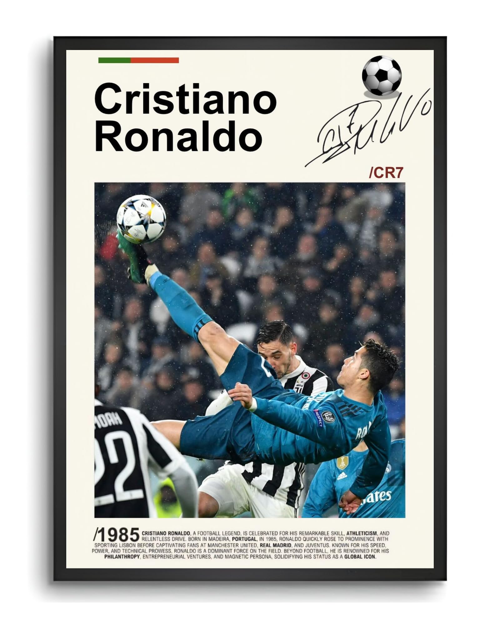 Vyopix Cristiano Ronaldo (CR7) Football Poster, Wall Decoration Art Framed Poster, Laminated Poster with 0.5 Inch Black Wooden Frame For Home, Living Room, Bedroom and Office (8X12 Inches)-image-35