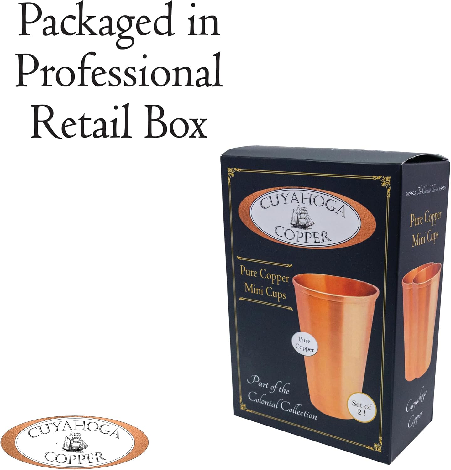 Mini Cups - 2 Pack - 2.75" Pure Copper Small Drinking Cups Heavy Gauge Matte Finish, 4 oz Bathroom Cups, Small Glasses, Kids Tumblers, Solid Copper