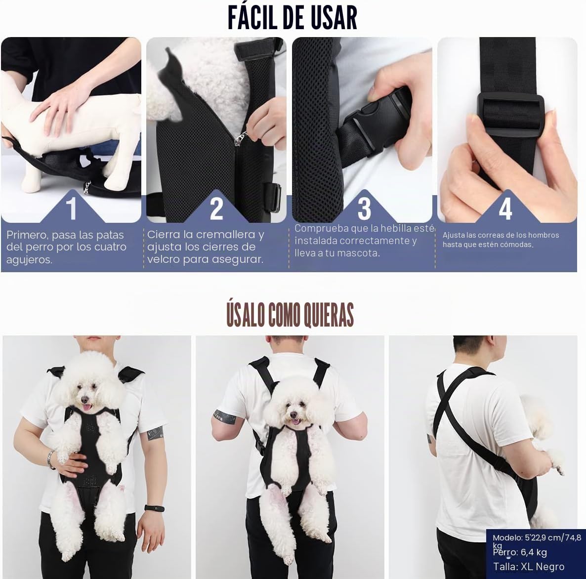 Transportador De Mascotas, Dar A Las Mascotas Un Descanso Mochila De Pecho para Llevar Perros Pequeños O Gatos para Ciclismo, Senderismo, Camping, Caminar O Reunirse con Amigos