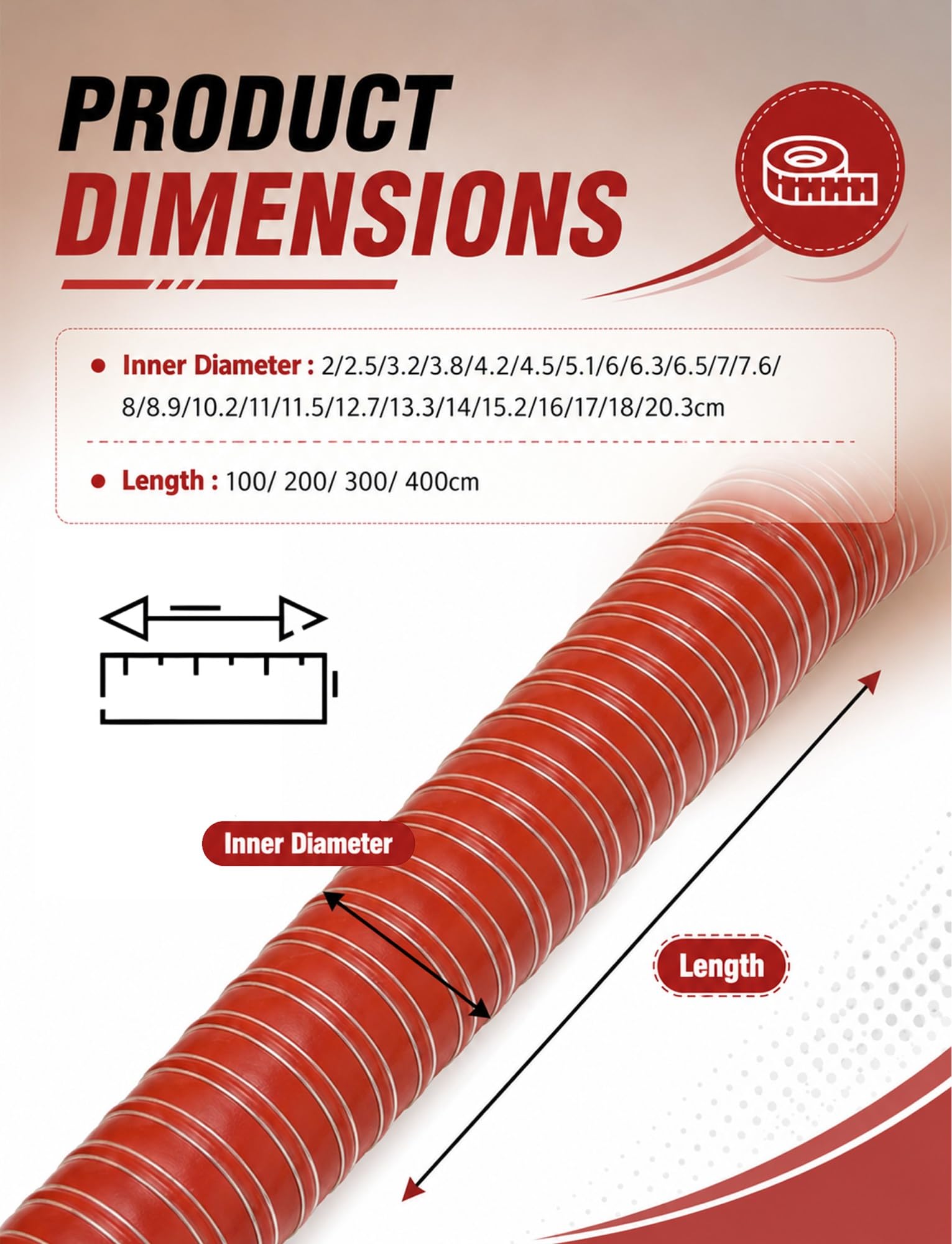 Conductos de silicona for altas temperaturas, manguera de fibra de vidrio flexible reforzada con alambre de acero, tubería de ventilación ignífuga for extracción de humos(11.5cm/4.53in,300cm)