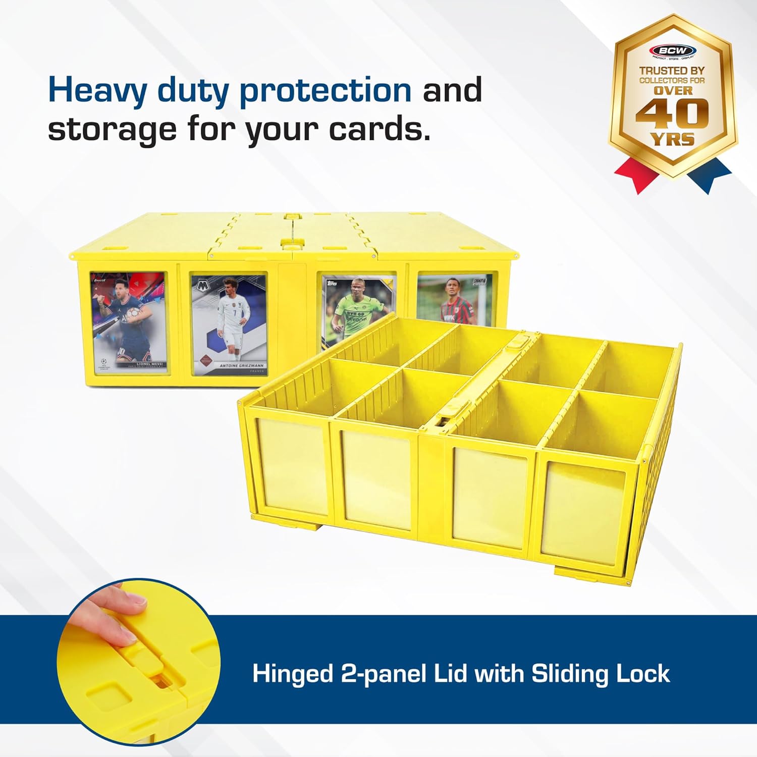 BCW Collectible Card Bin - Single Yellow | Holds 3200 Cards | Includes 4 Card Storage Partitions
