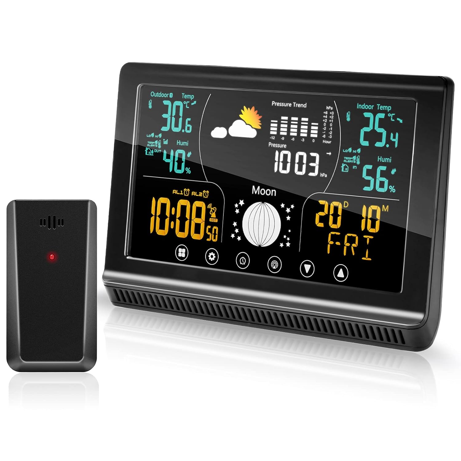 Estación Meteorológica Termómetro Higrómetro Digital con Pantalla a Color LCD para Pronóstico del Tiempo, Monitor de Temperatura y Humedad, Alarmas,Hora, Fecha
