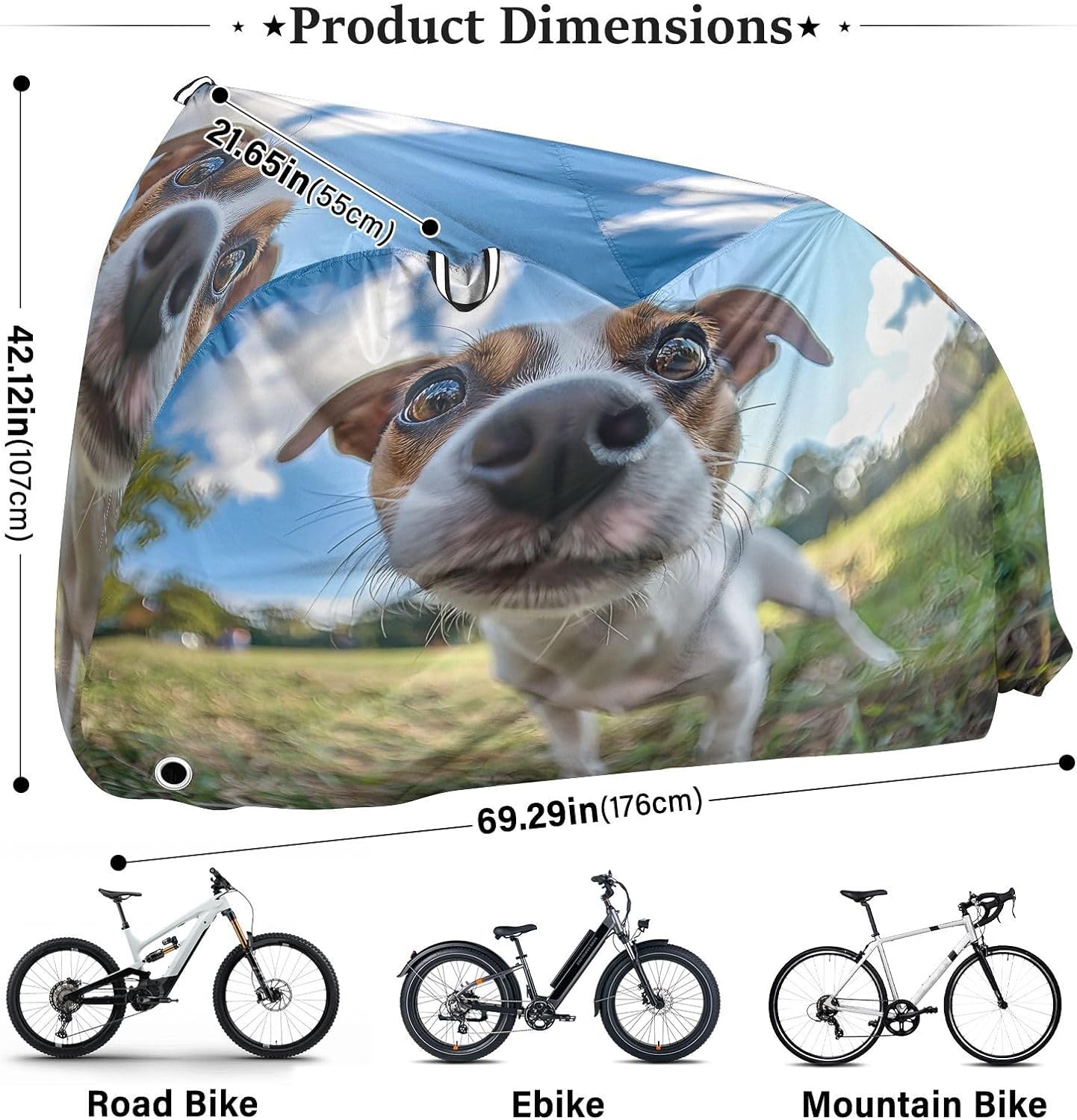 Cute Dog Bike Cover Waterproof Outdoor Storage, Bicycle Cover Rain Sun UV Wind Proof for Mountain Bike,Road Bike,Electric Bike