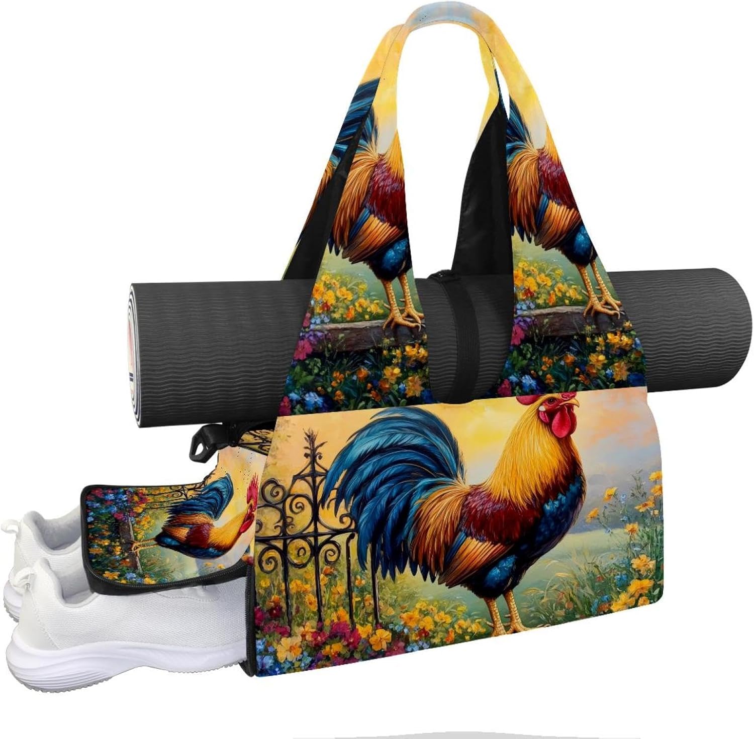 Yoga Mat Bag, Gym Workout Bag with Shoe Compartment, Cats Pilates Bag for Women, Quick Access Storage Yoga Tote Bag for Sports Travel Office